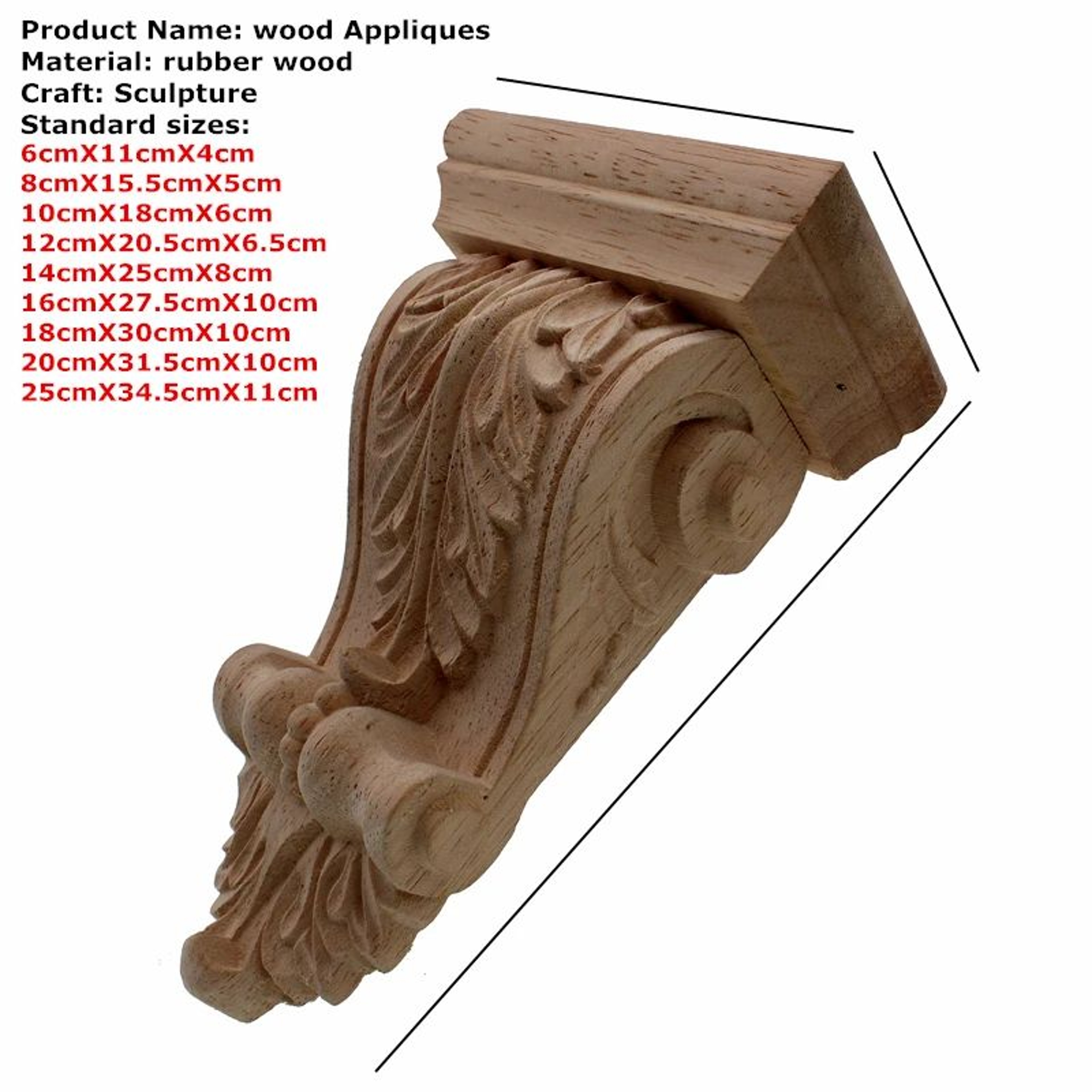 Natural Oak Wood Applique Carved Furniture Decor Trim For DIY Home Projects 1