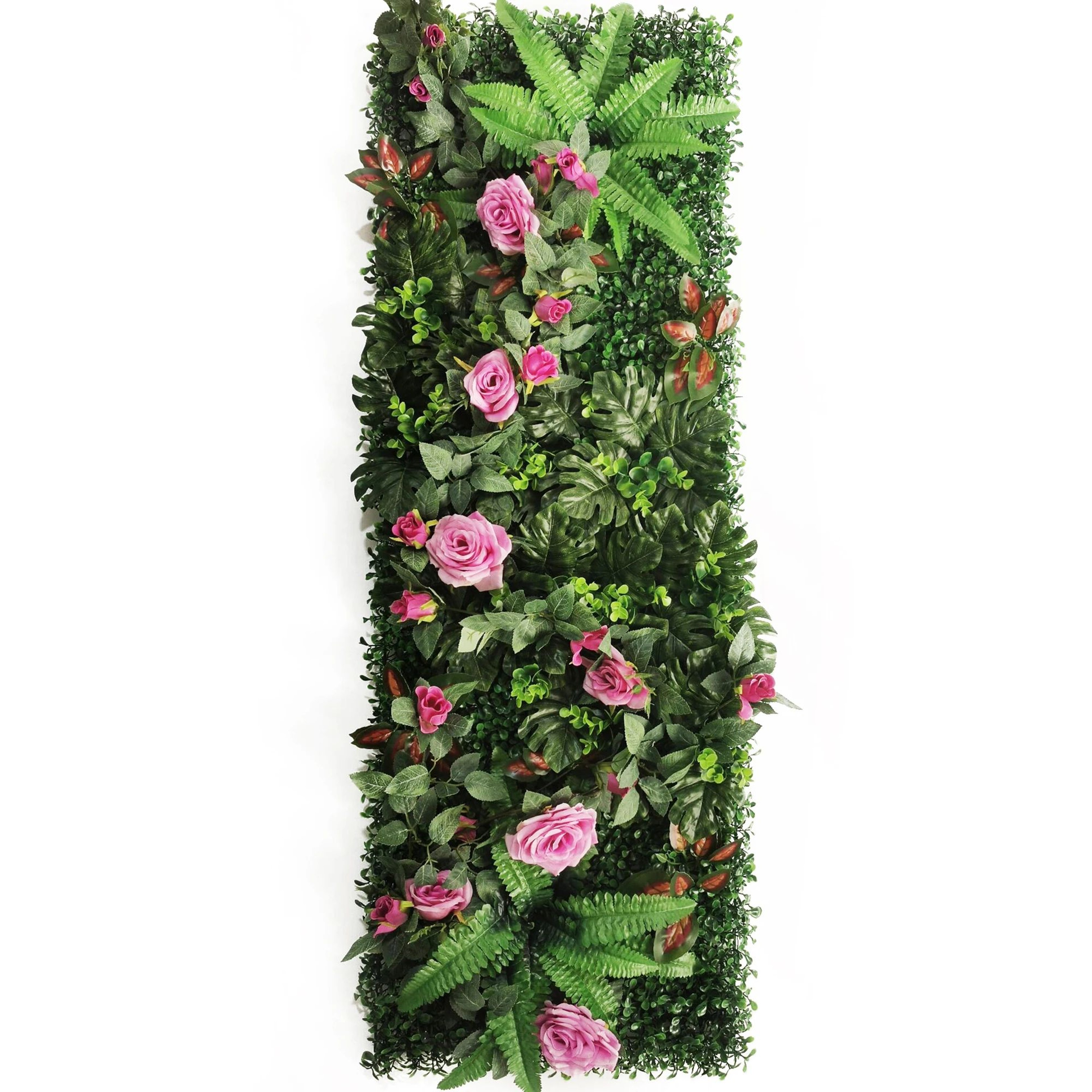 Artificial Grass Wall Panel With Rose Decor Greenery Wall Mat 0