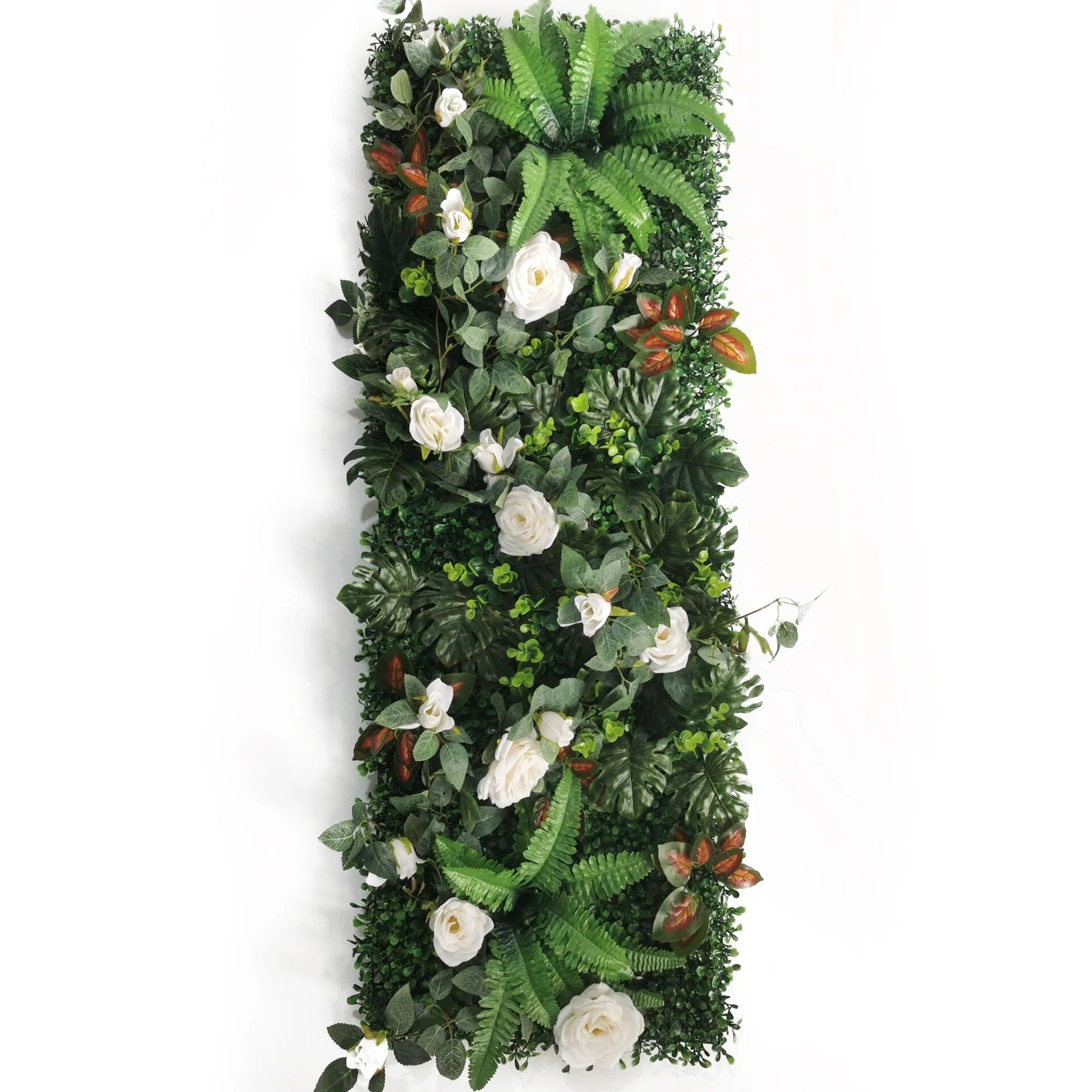 Artificial Grass Wall Panel With Rose Decor Greenery Wall Mat 19