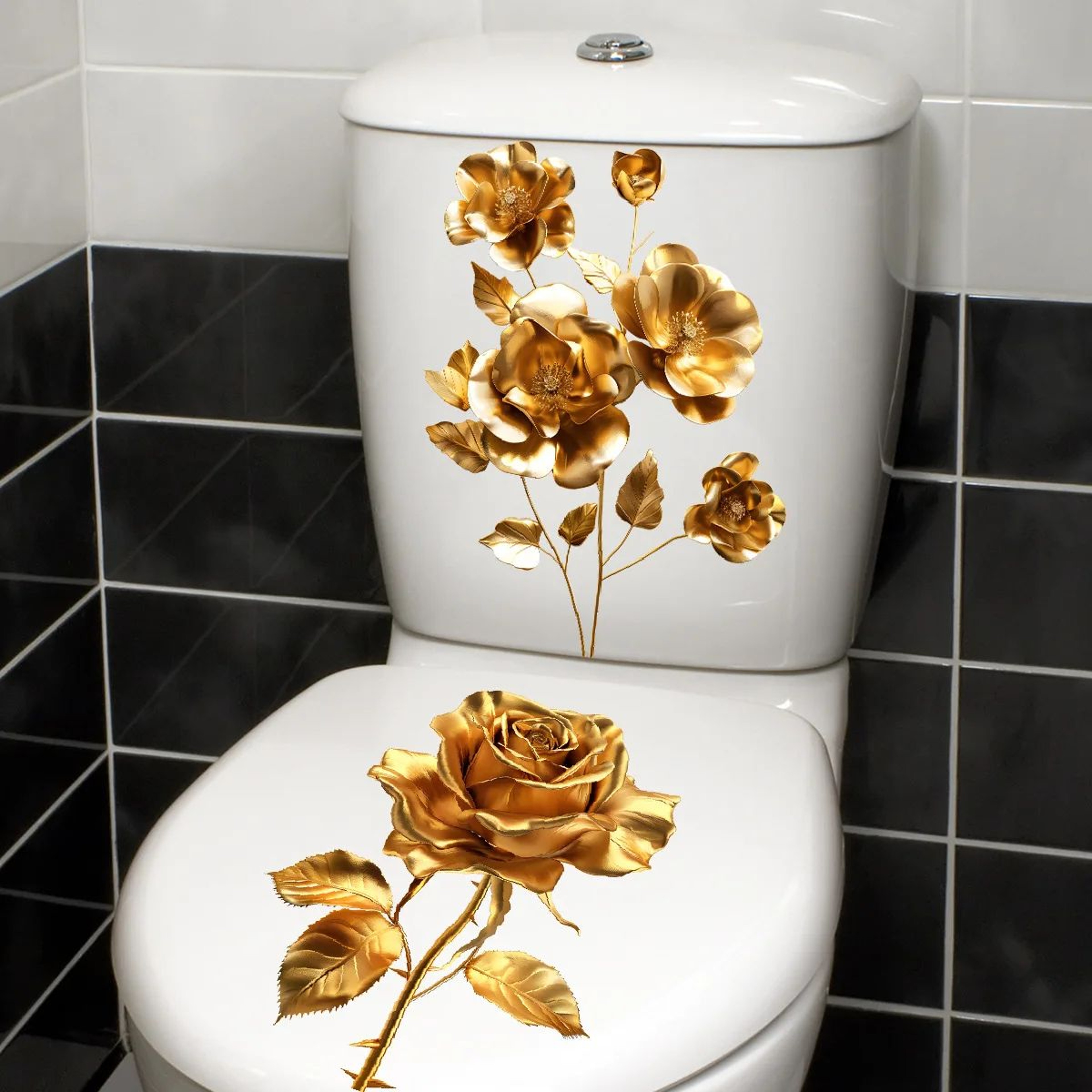 Golden Flower Toilet Seat Sticker Waterproof Bathroom Decor Decal 8