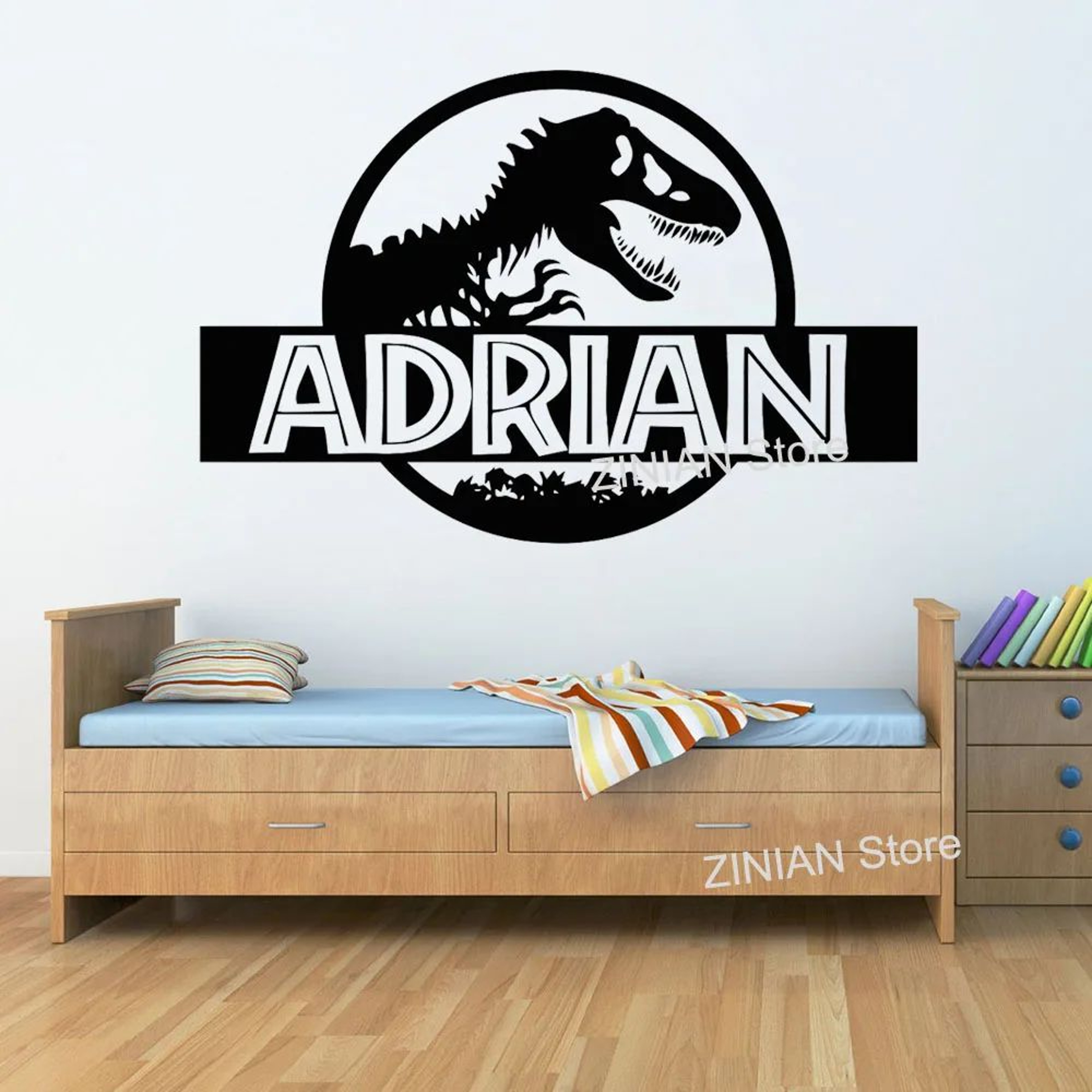 Personalized Dinosaur Wall Sticker Kids Room T Rex Name Decal 0