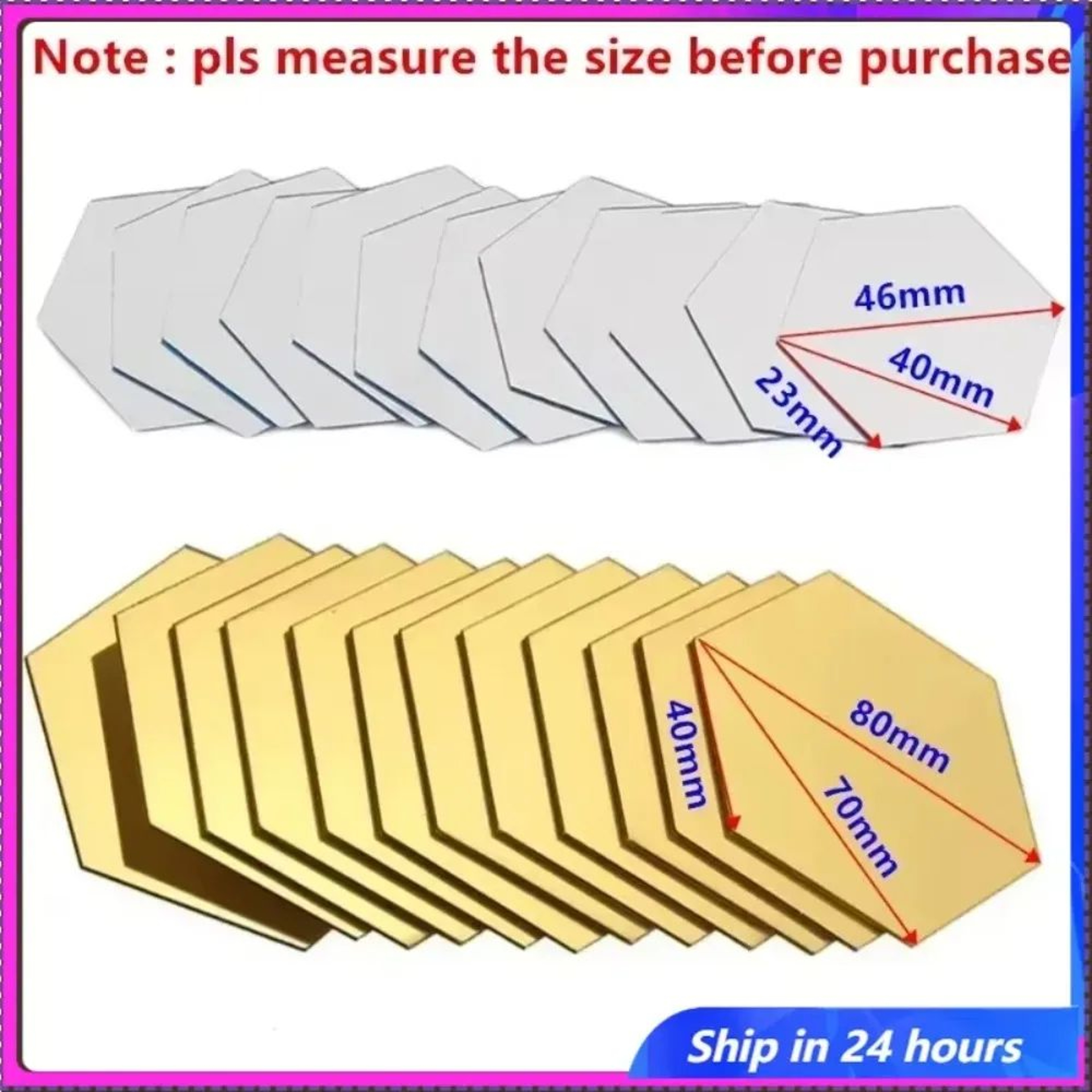 Hexagon Mirror Wall Stickers Self Adhesive Acrylic Decor Tiles 5