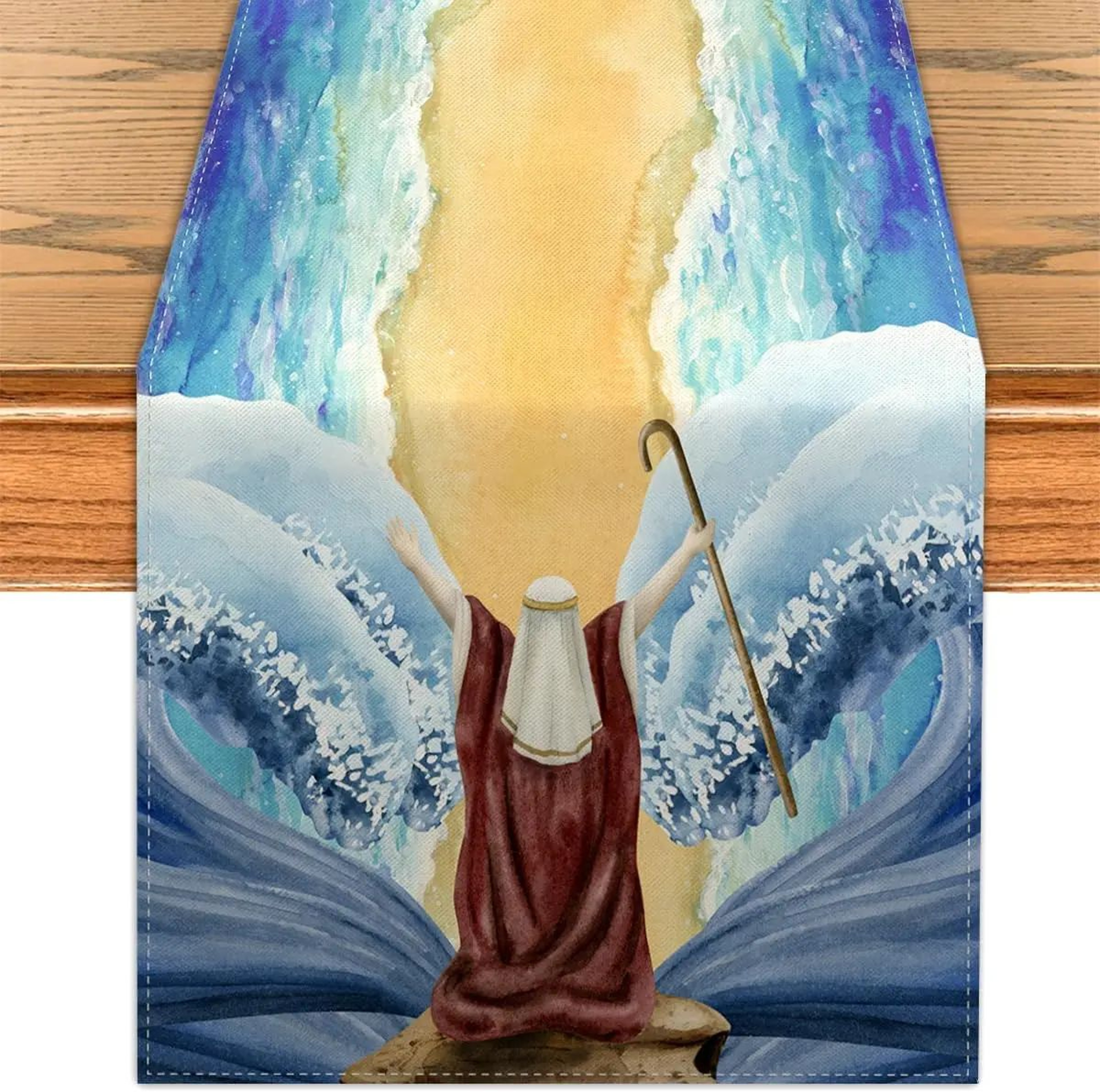 Passover Linen Table Runner Red Sea Design Festive Dining Decor 0