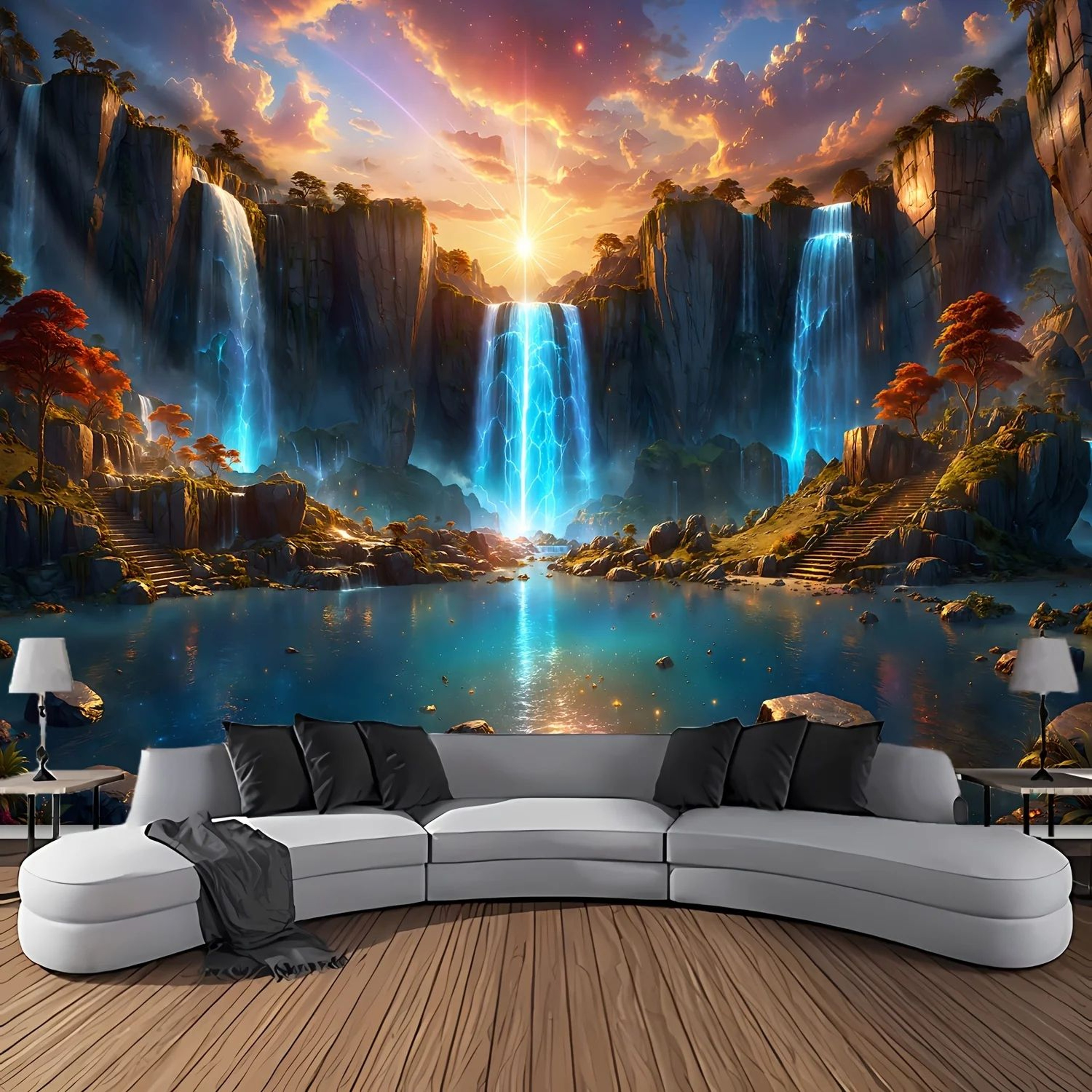 EverScape Waterfall Canyon Wall Tapestry Landscape Wall Hanging Decor 0