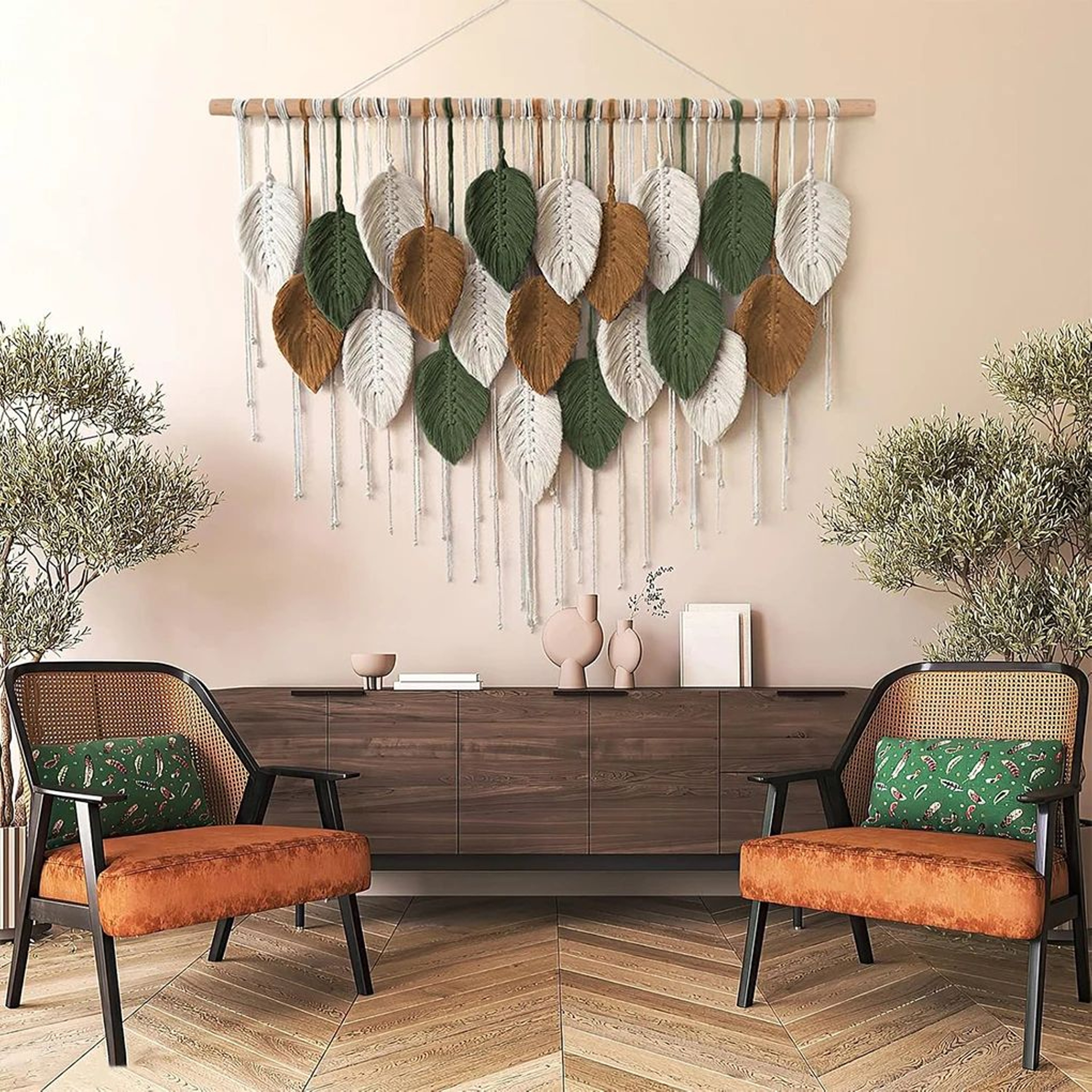 Large Macrame Wall Hanging Boho Tapestry Handmade Leaf Wall Decor 2