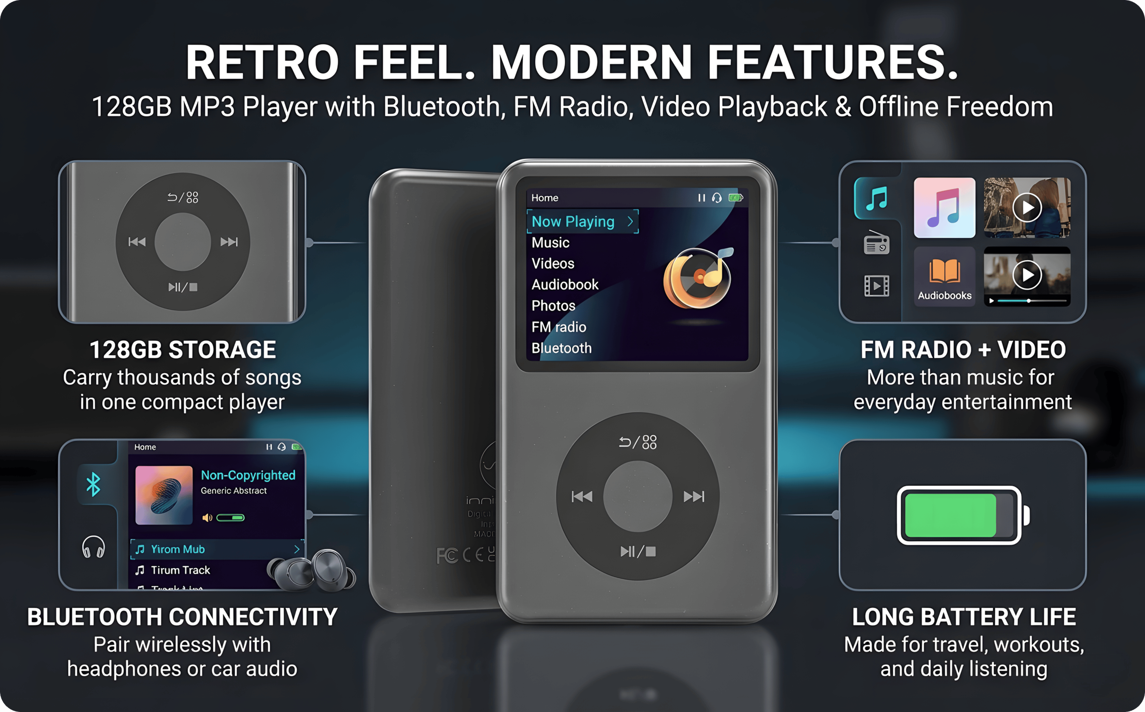 128GB Retro MP3 Player with Bluetooth & FM Radio – view 8