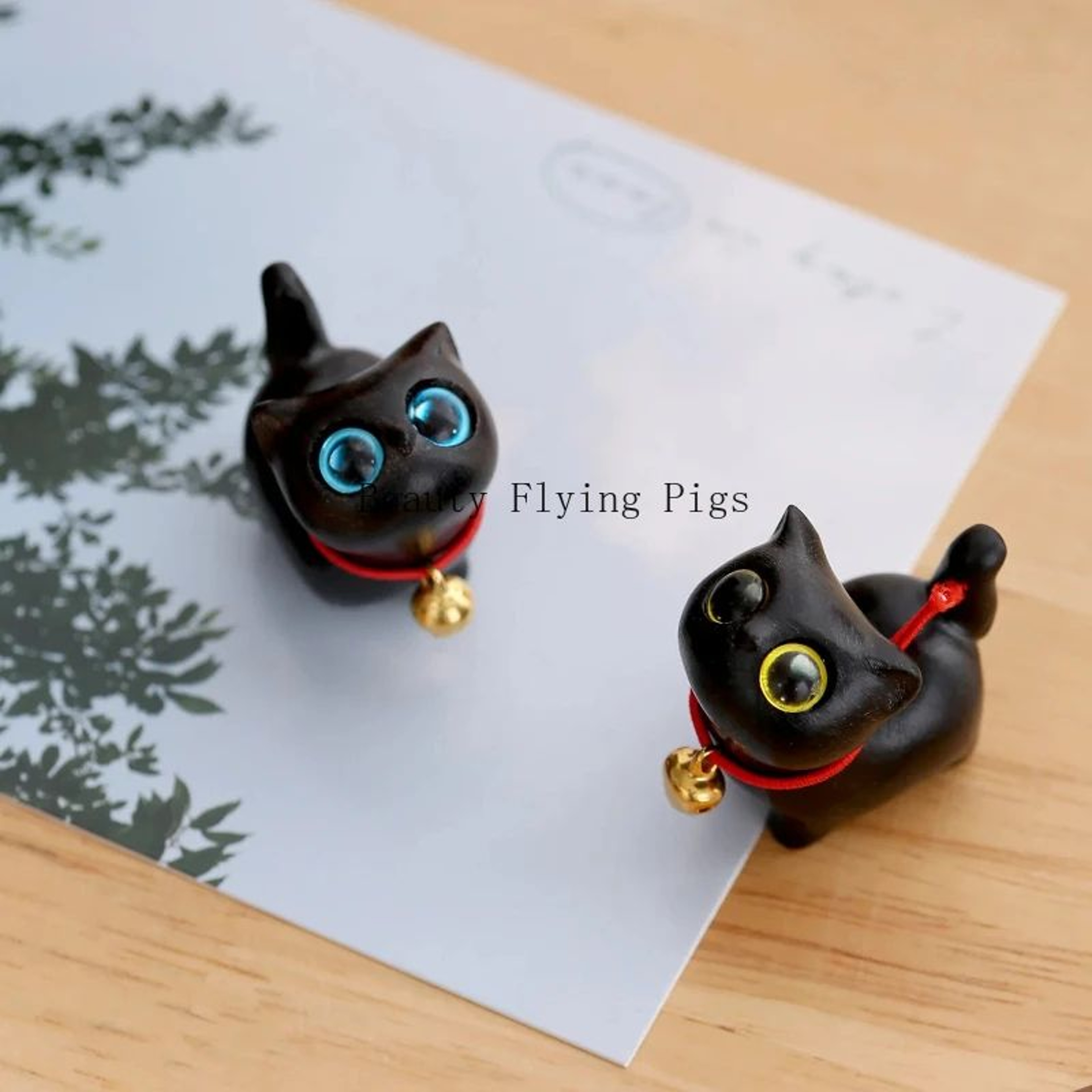 Hand Carved Wooden Cat Figurine Mini Natural Wood Animal Decor For Home 3