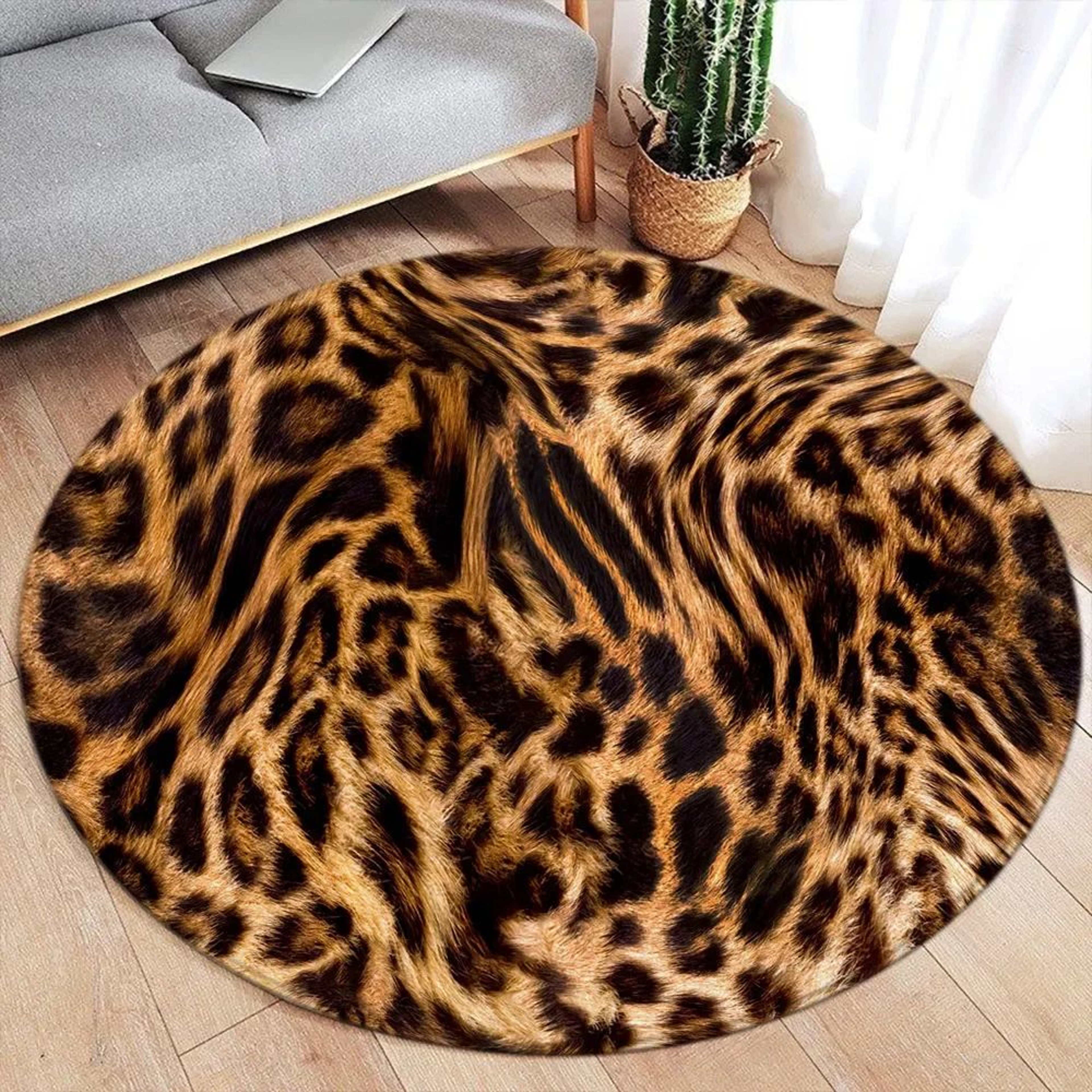 Leopard Print Round Rug Soft Flannel Carpet For Bedroom And Living Room Decor 9