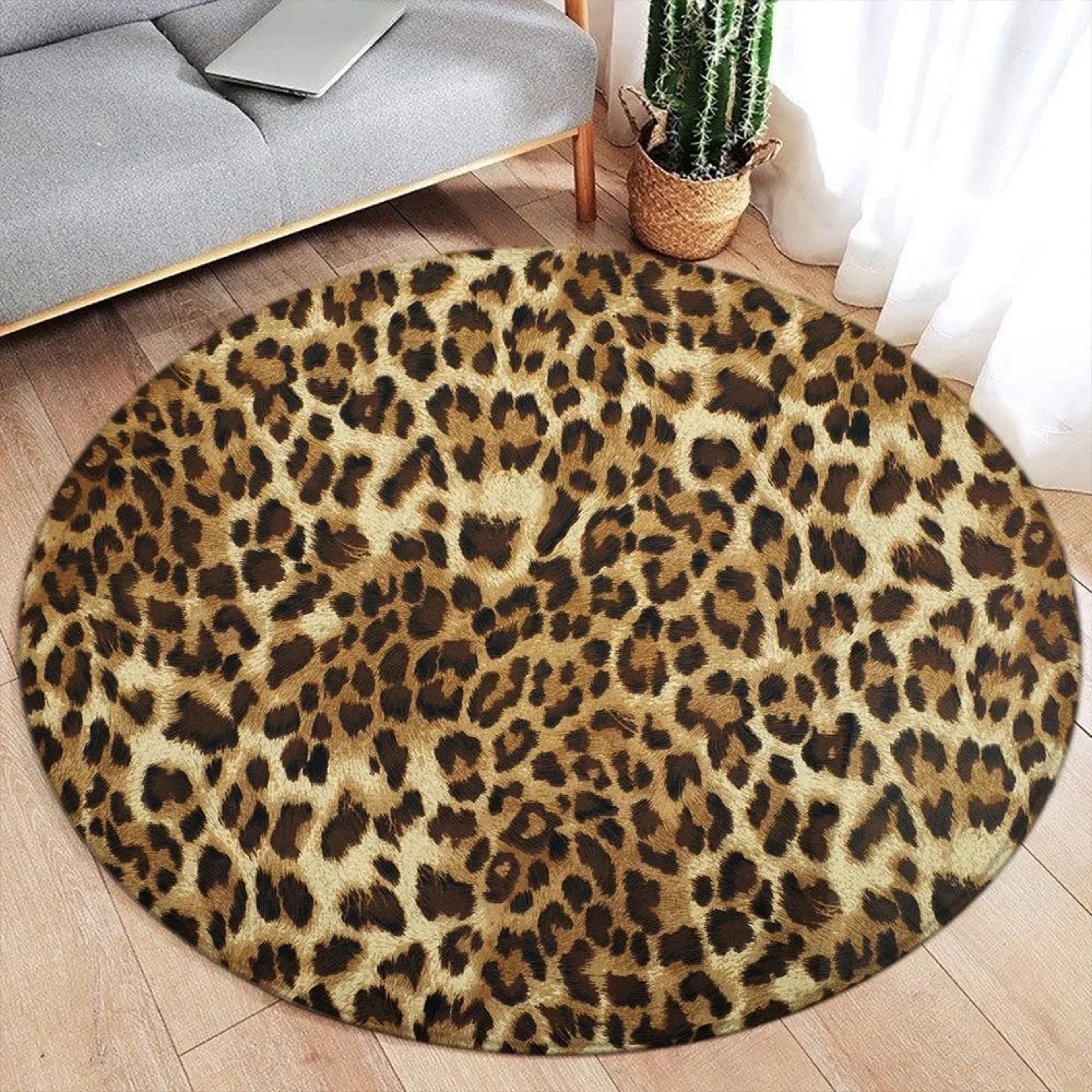 Leopard Print Round Rug Soft Flannel Carpet For Bedroom And Living Room Decor 8