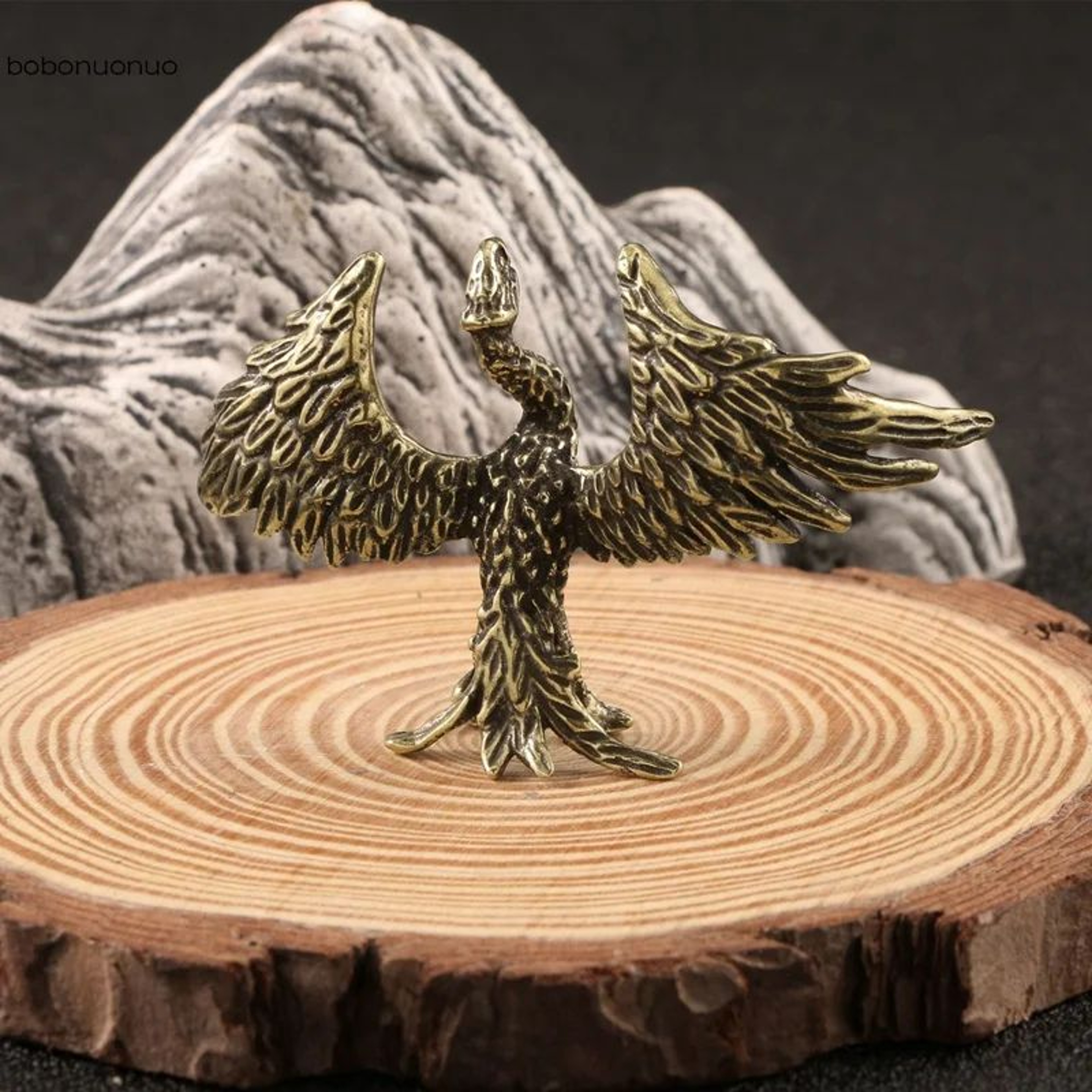 Solid Brass Phoenix Statue Feng Shui Wealth Luck Desk Decor 1
