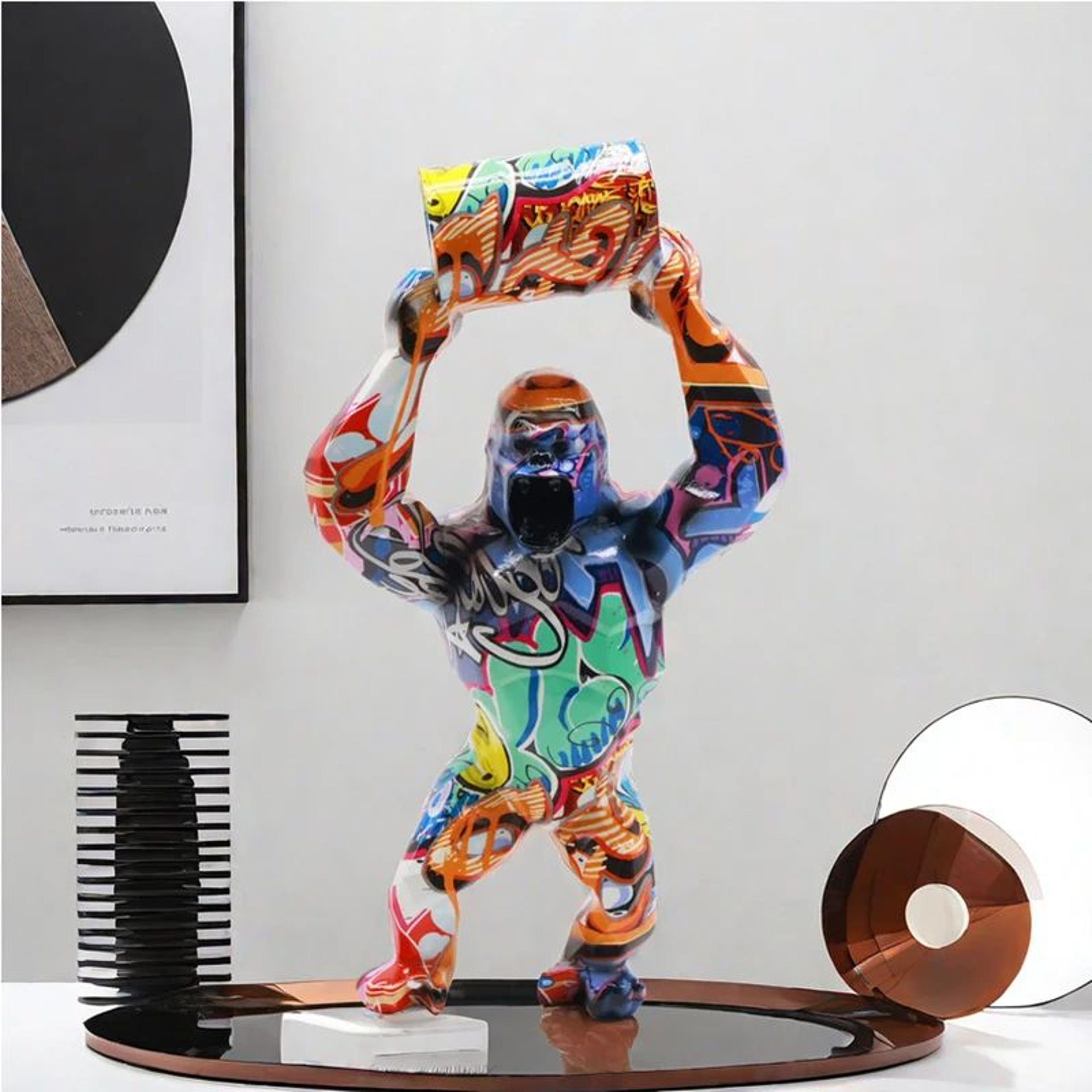 Gorilla Resin Sculpture Decorative Statue Modern Home Accent 0