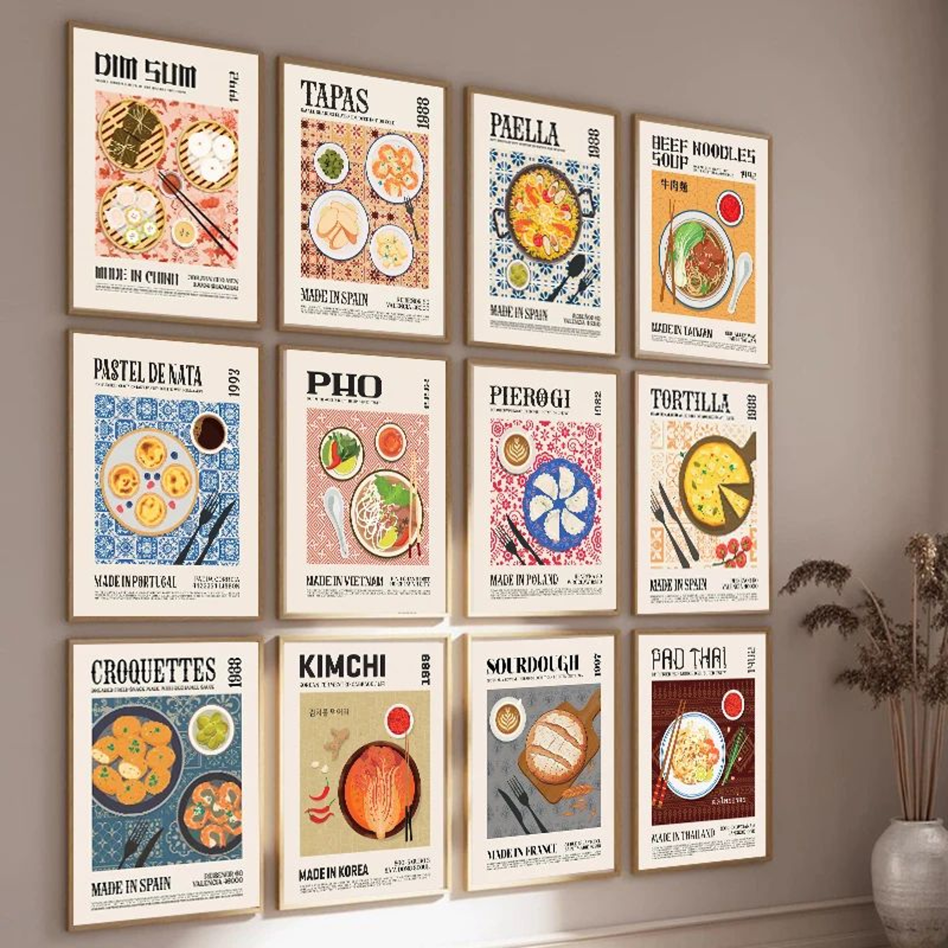 World Cuisine Food Wall Art Kitchen Canvas Poster Ramen Pizza Coffee Decor 0
