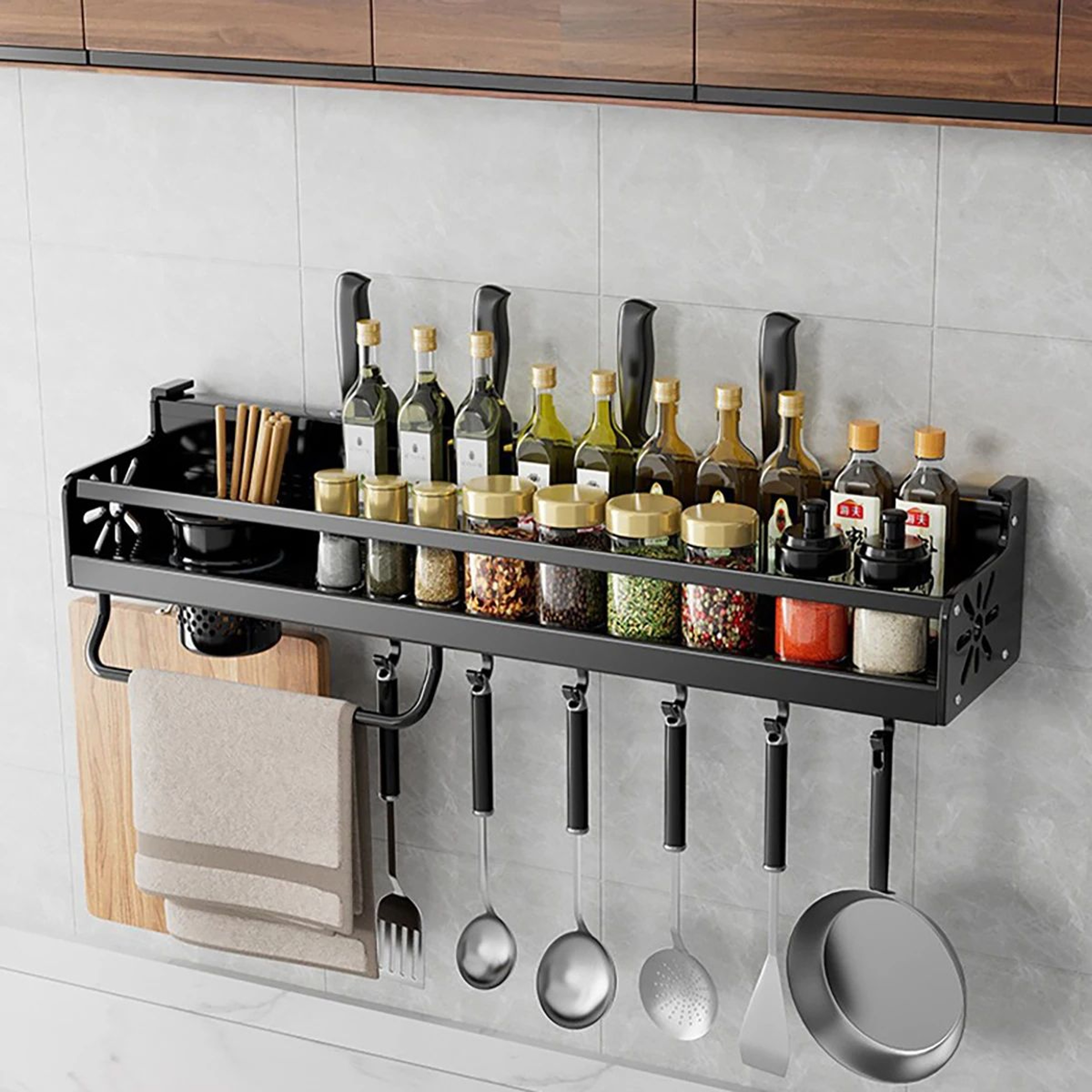 Wall Mounted Kitchen Shelf No Drill Metal Storage Rack Large Capacity Organizer 0