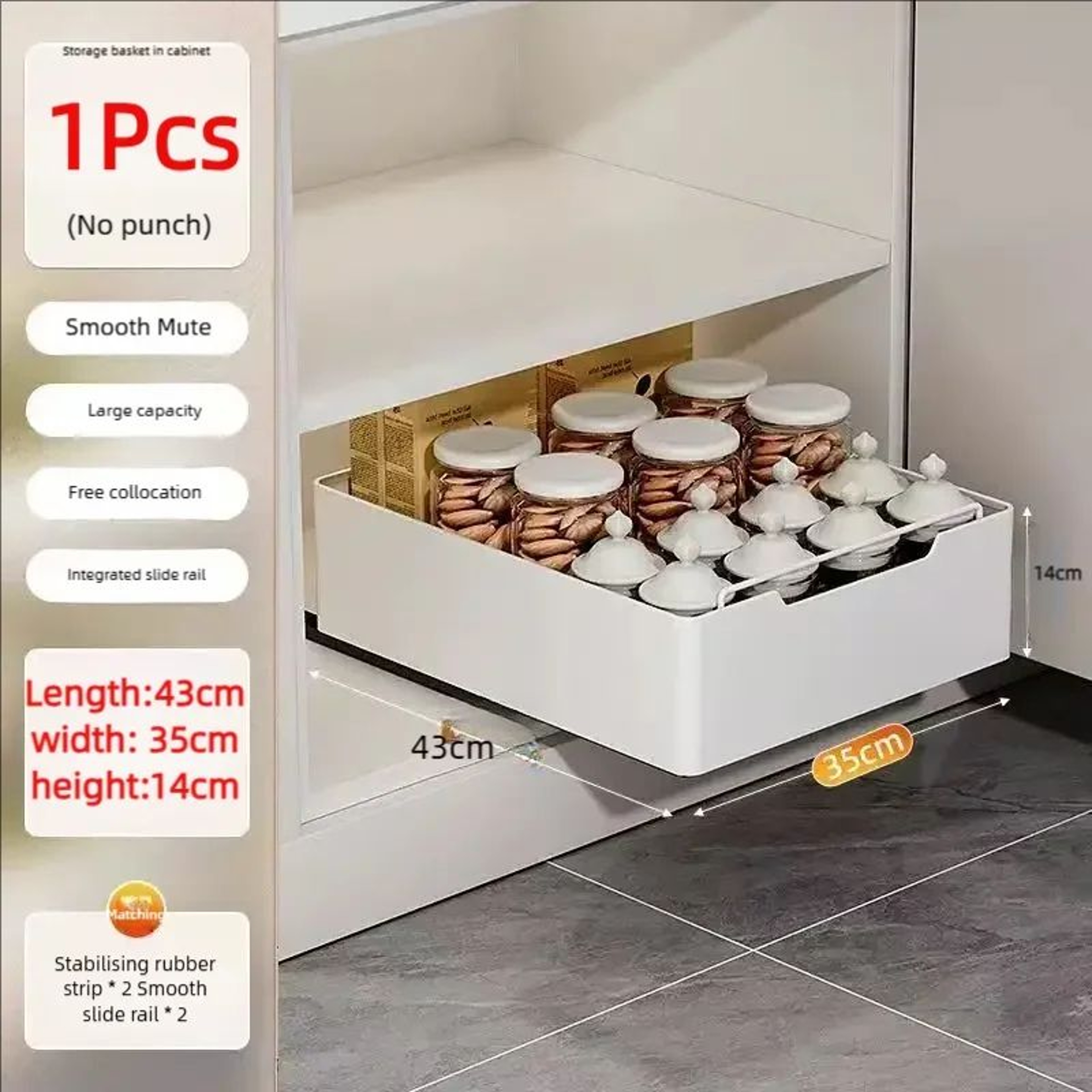 Pull Out Kitchen Cabinet Organizer Slide Rail Storage Rack Spice Drawer Shelf 9