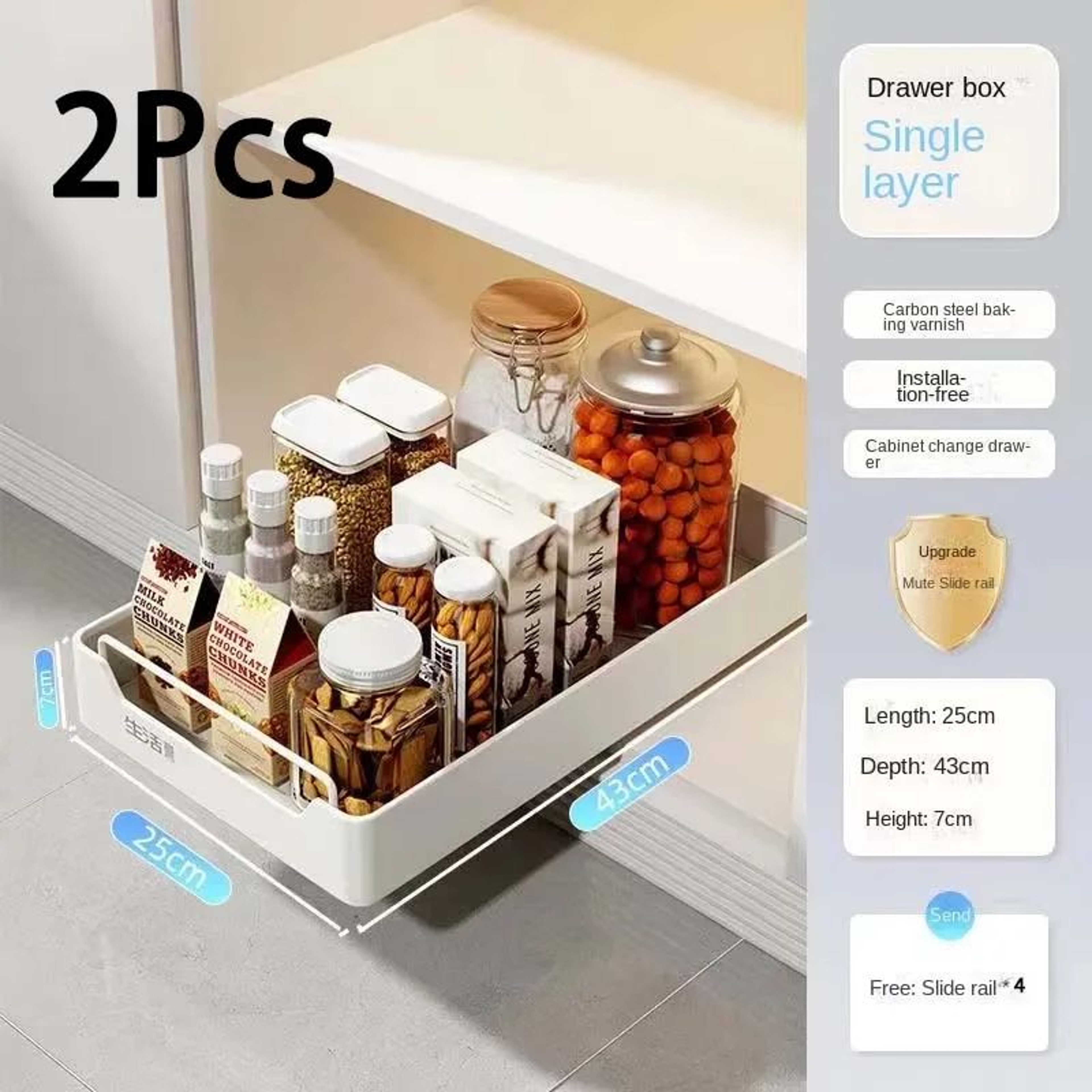 Pull Out Kitchen Cabinet Organizer Slide Rail Storage Rack Spice Drawer Shelf 14