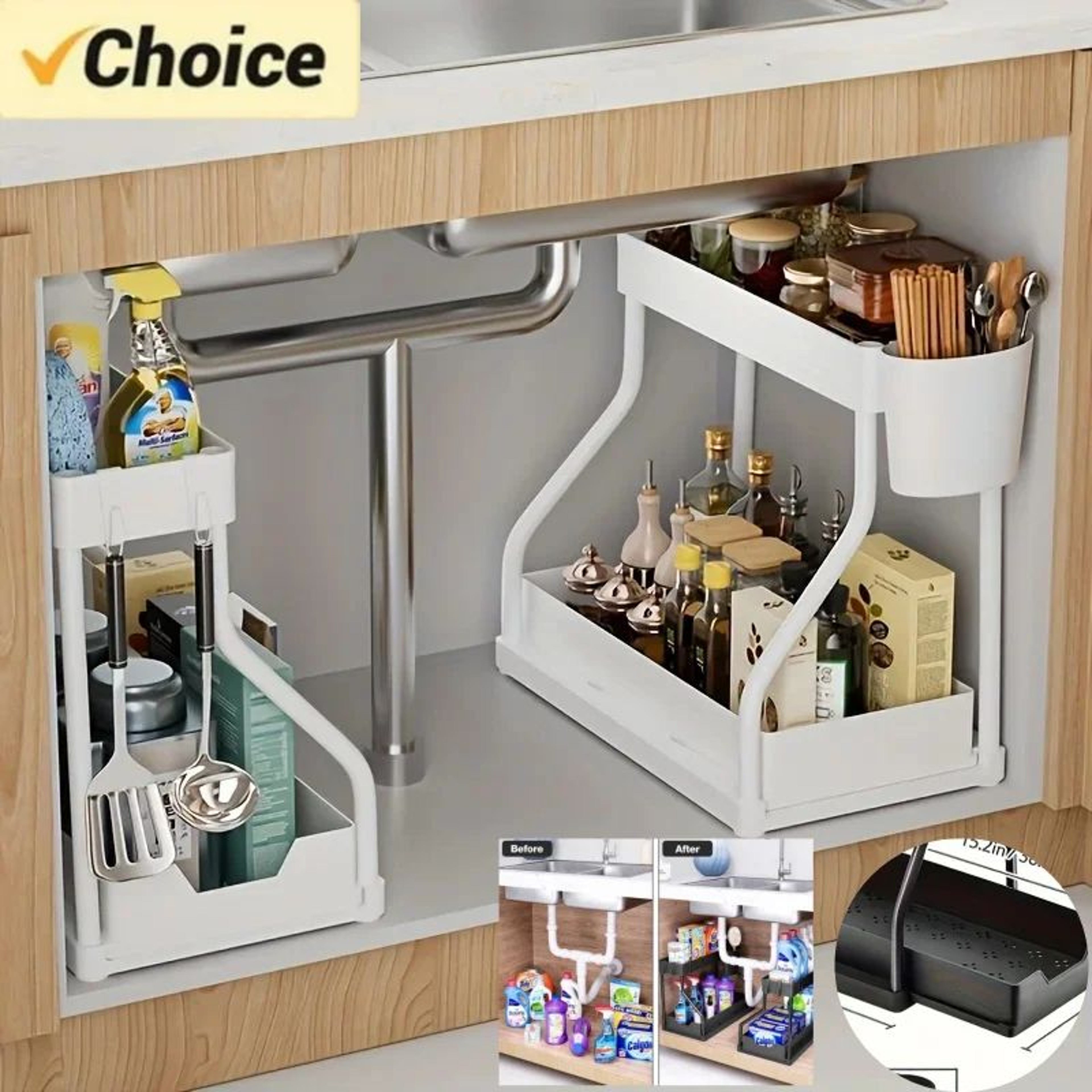 SlideEase 2 Tier Under Sink Organizer Pull Out Storage Drawer 0