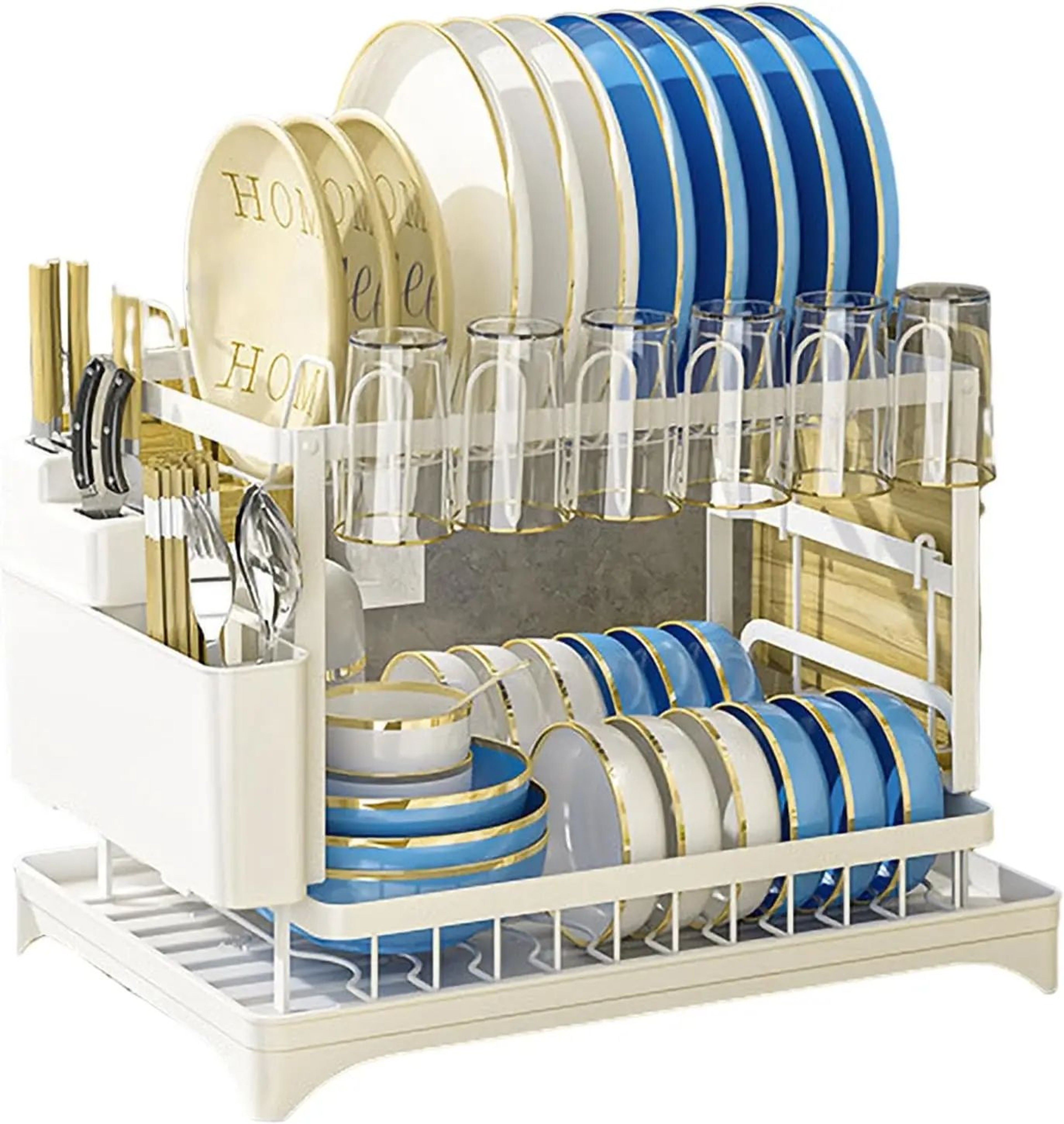 2 Tier Dish Drying Rack With Drip Tray Countertop Kitchen Organizer 7