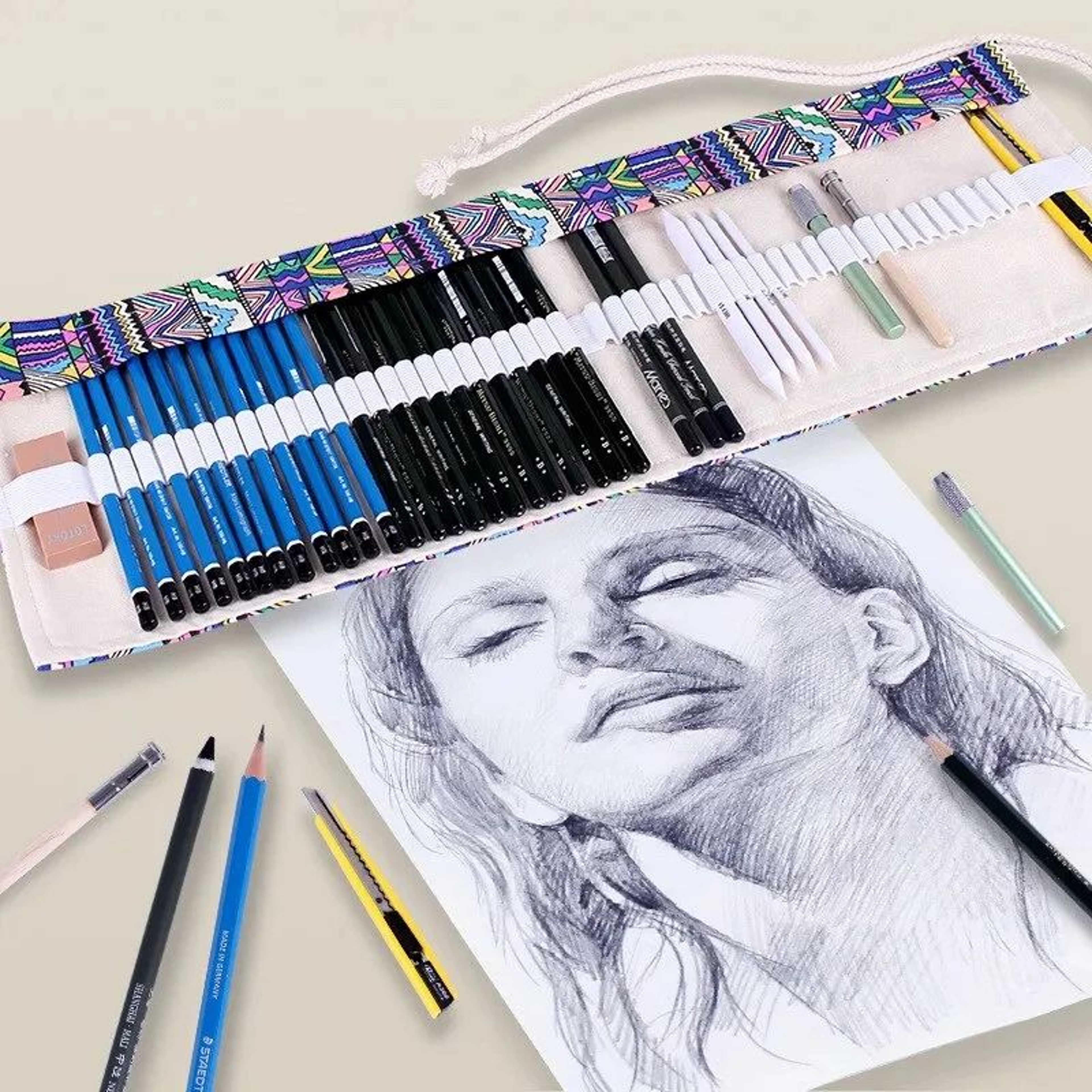 Canvas Roll Up Pencil Case Organizer For Pens Brushes And School Supplies 1