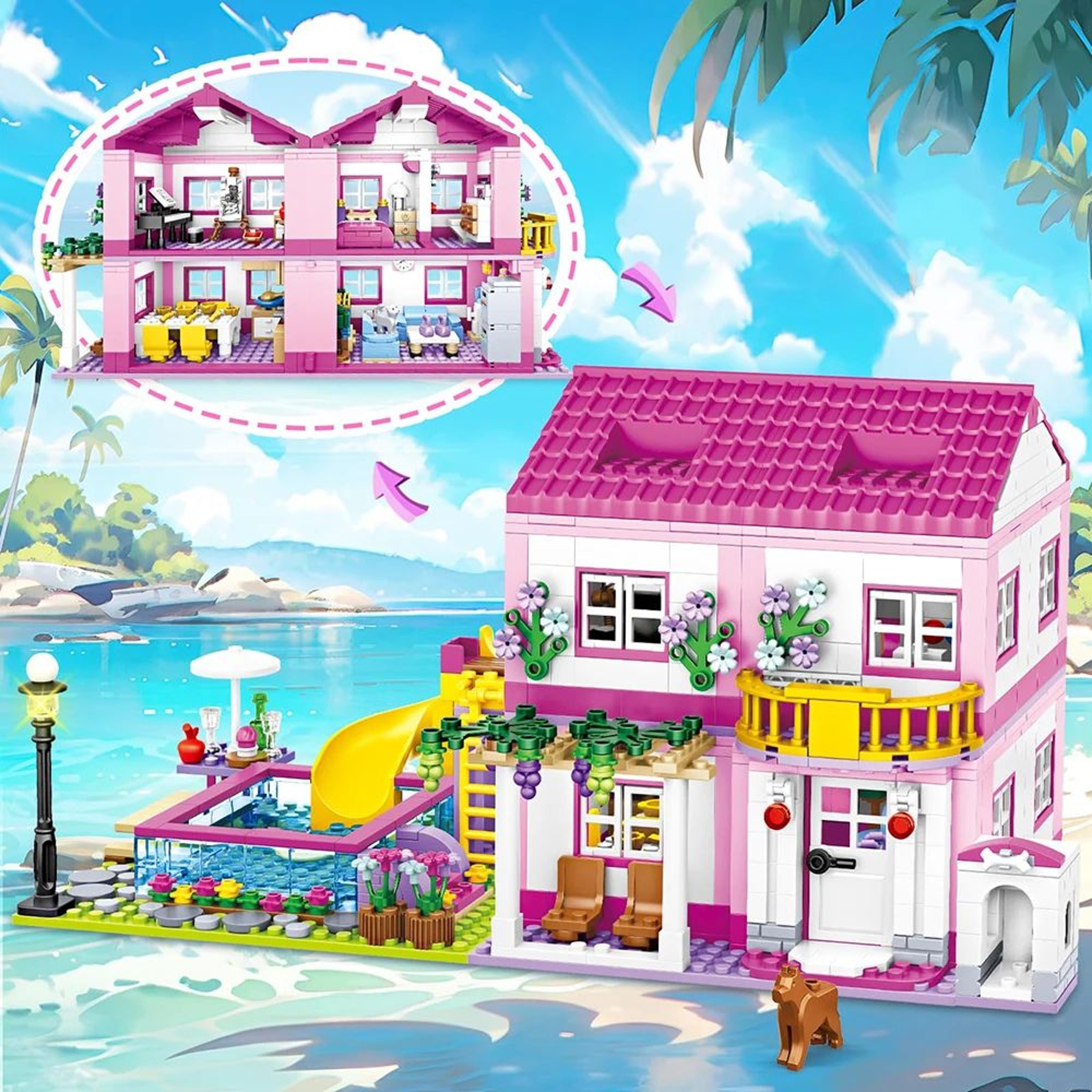 Summer Holiday Villa Castle Building Block Set 1
