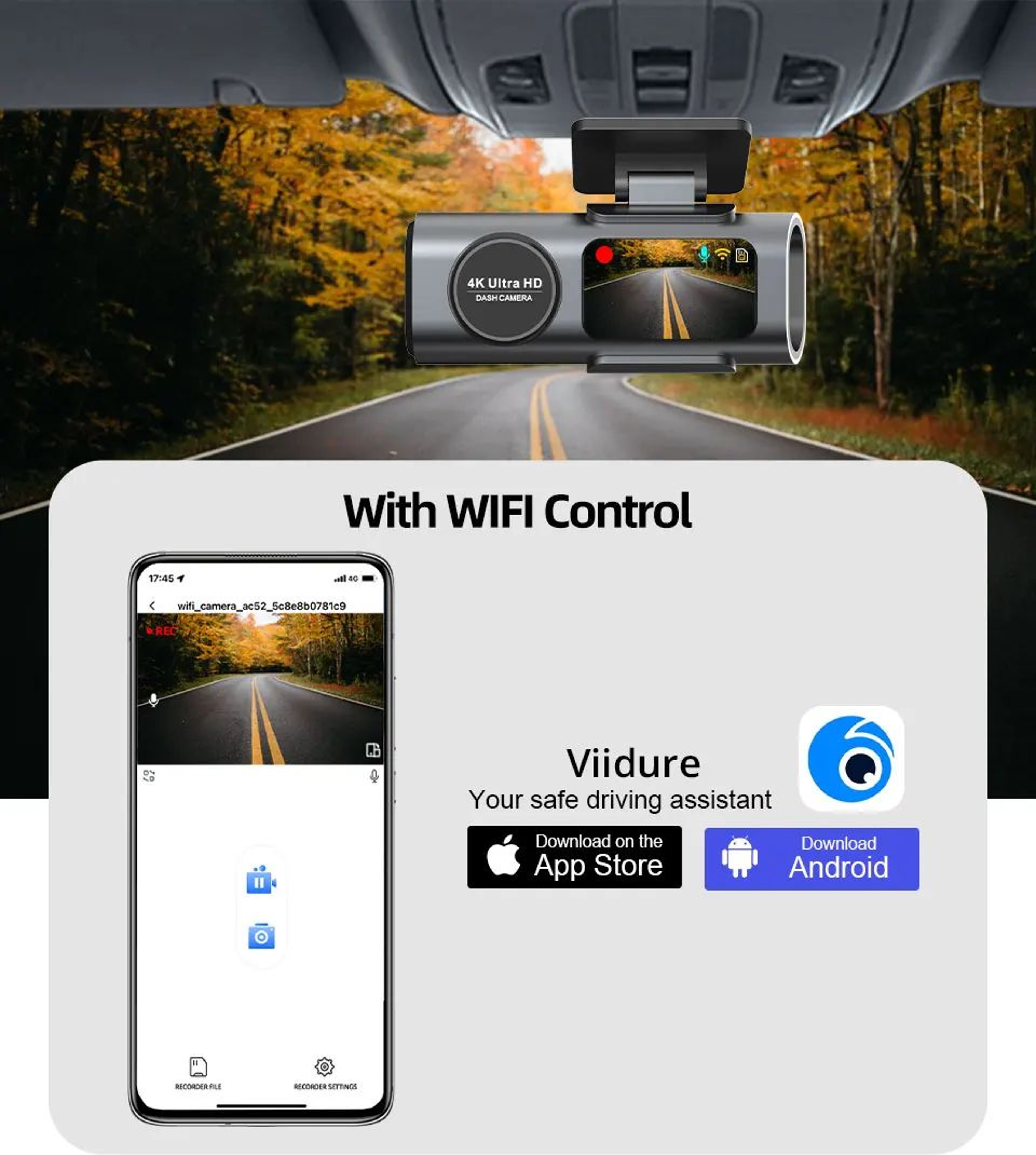 4K UHD Dash Cam Car Camera With WiFi And GPS 4
