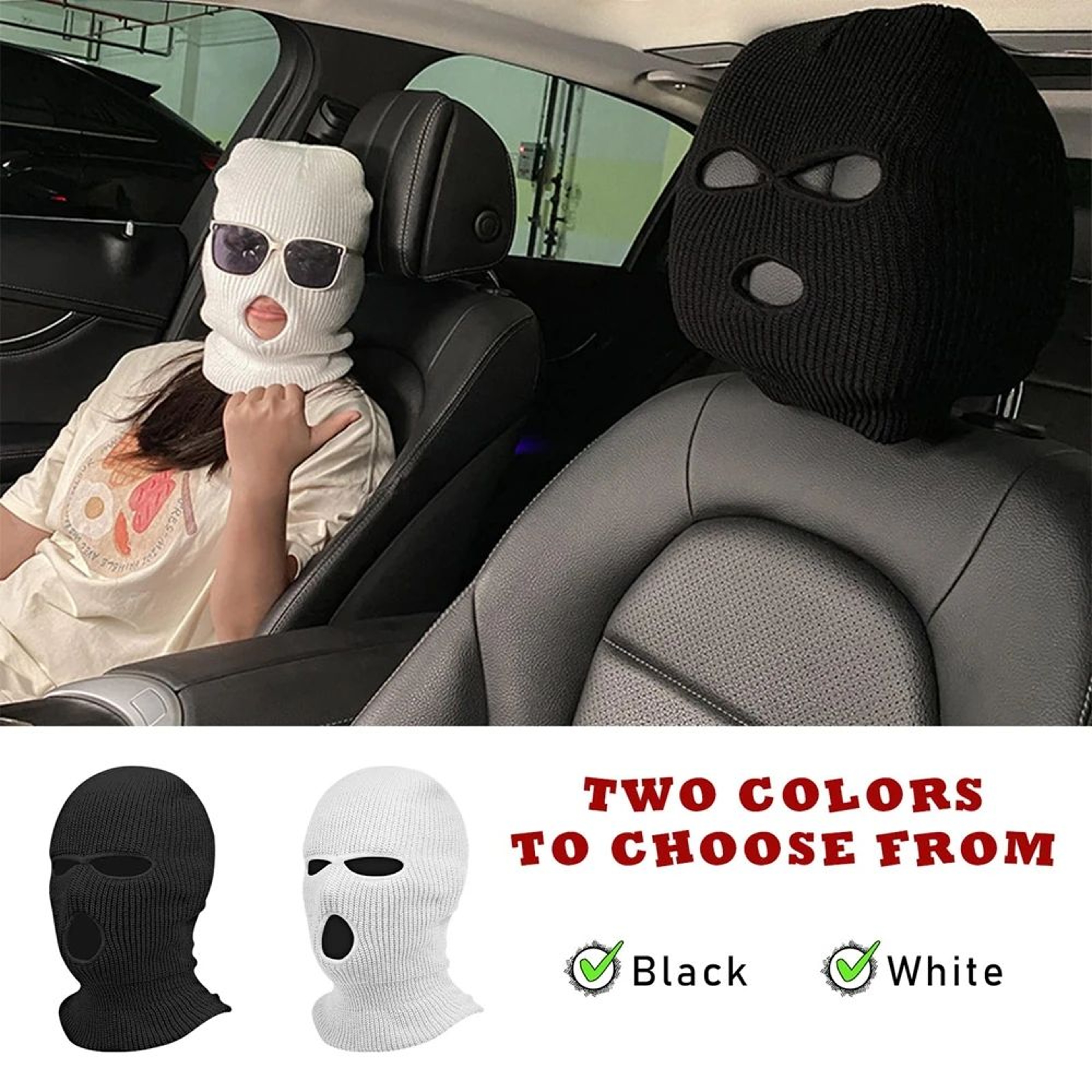 Funny Ski Mask Car Headrest Cover 2