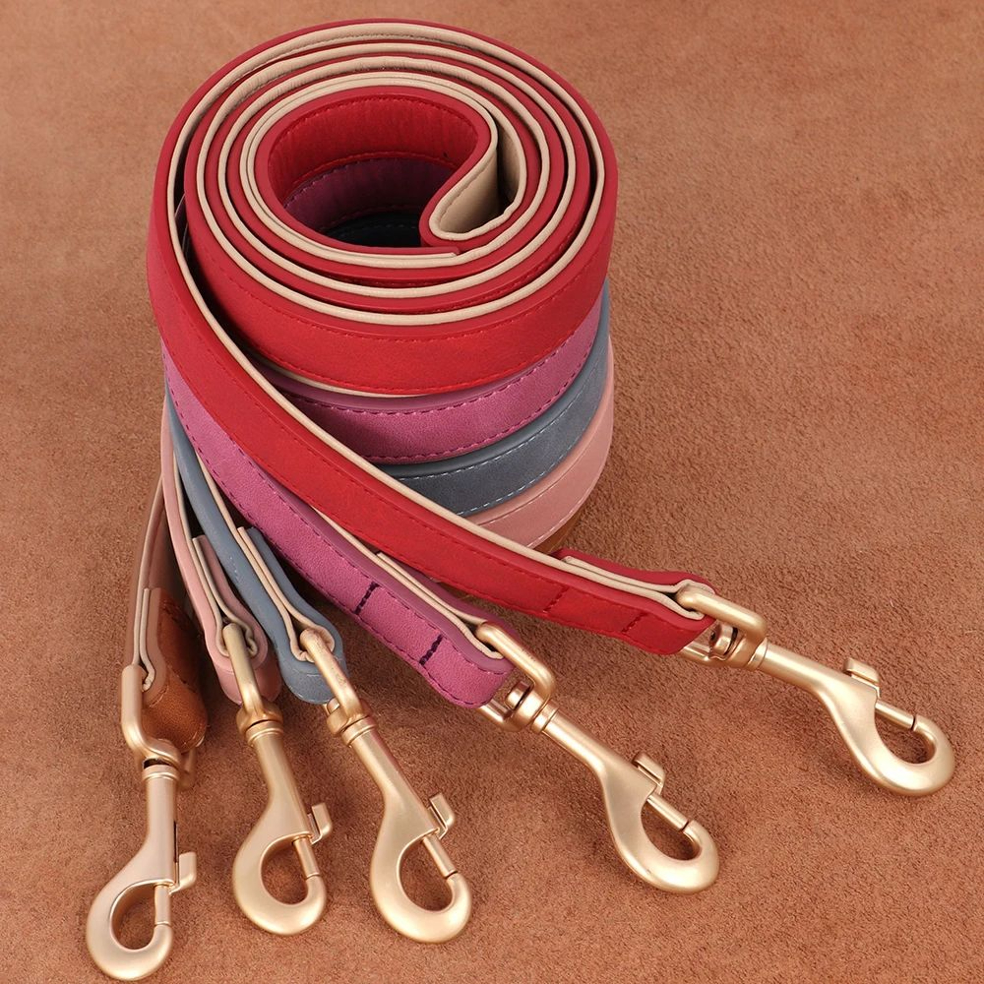 Soft Padded Leather Dog Collar And Leash Set 3