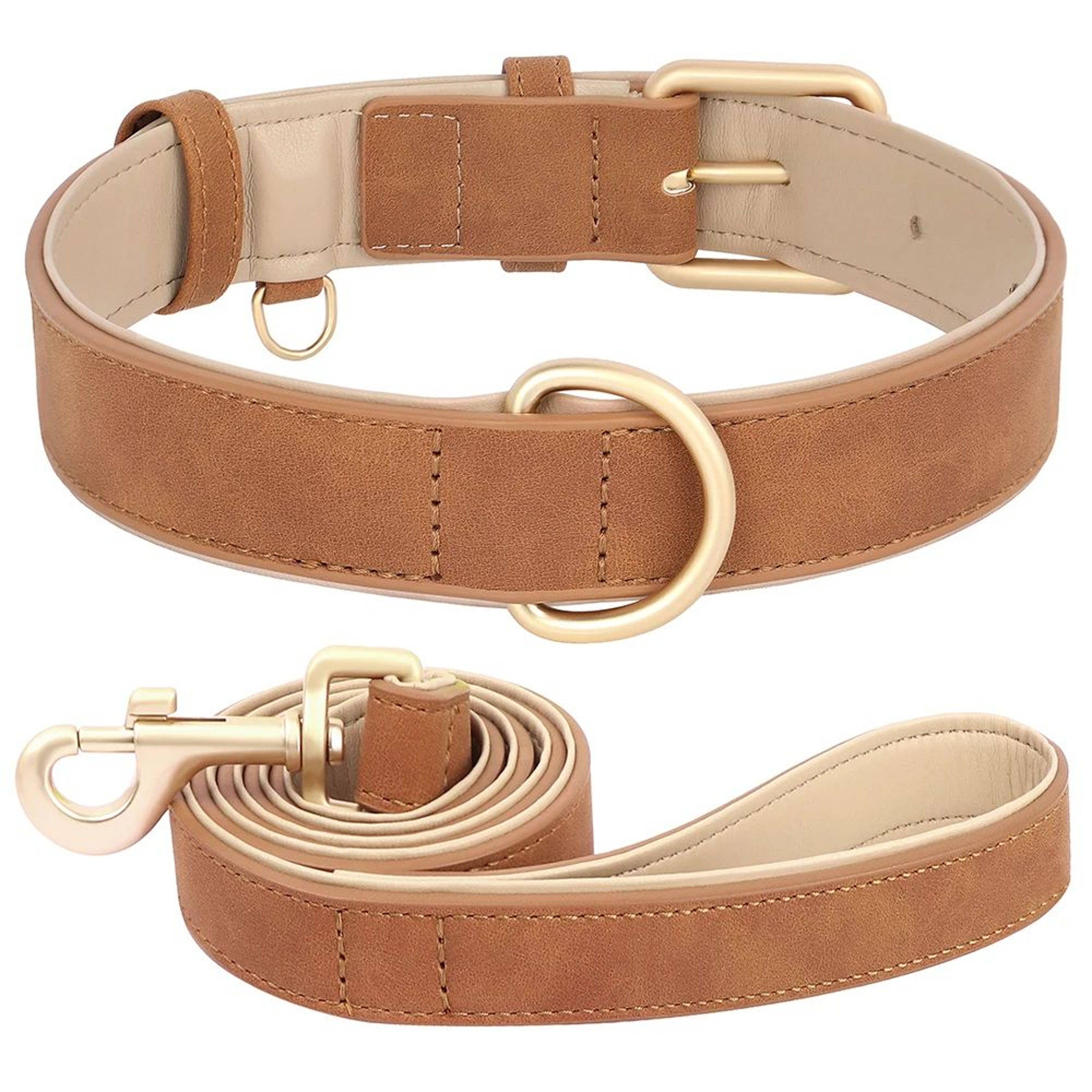Soft Padded Leather Dog Collar And Leash Set 6