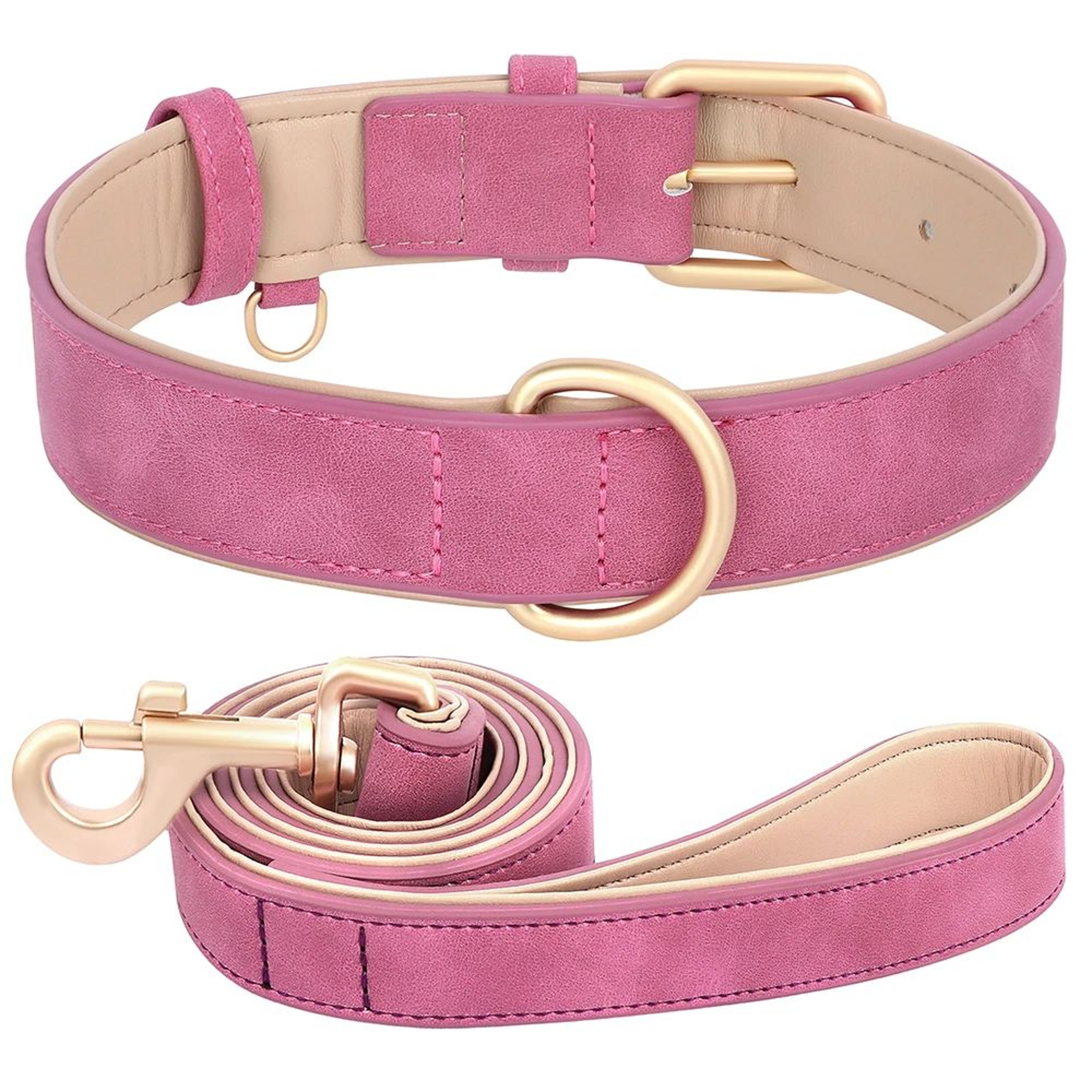 Soft Padded Leather Dog Collar And Leash Set 20
