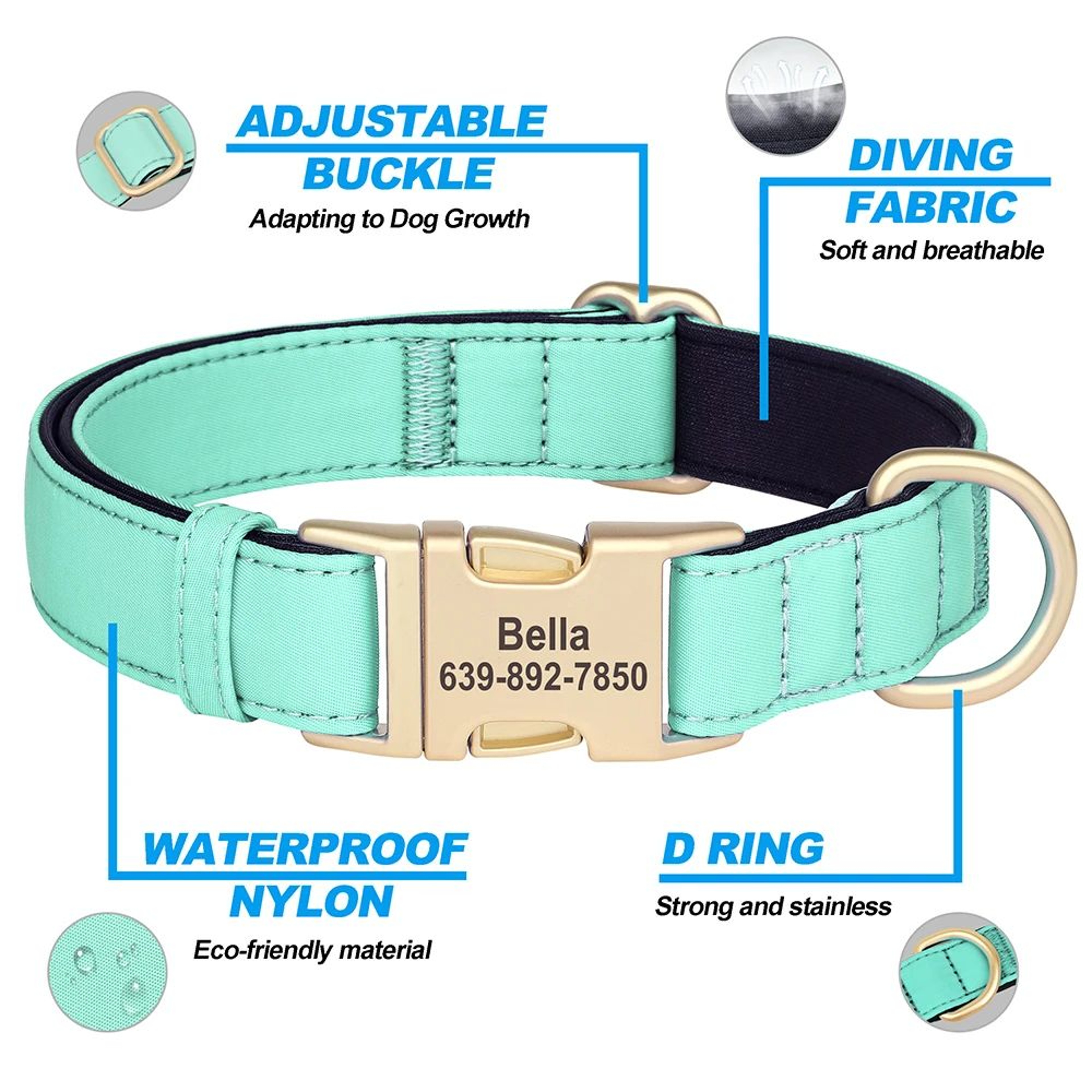 Personalized Waterproof Dog Collar With Soft Padding 2