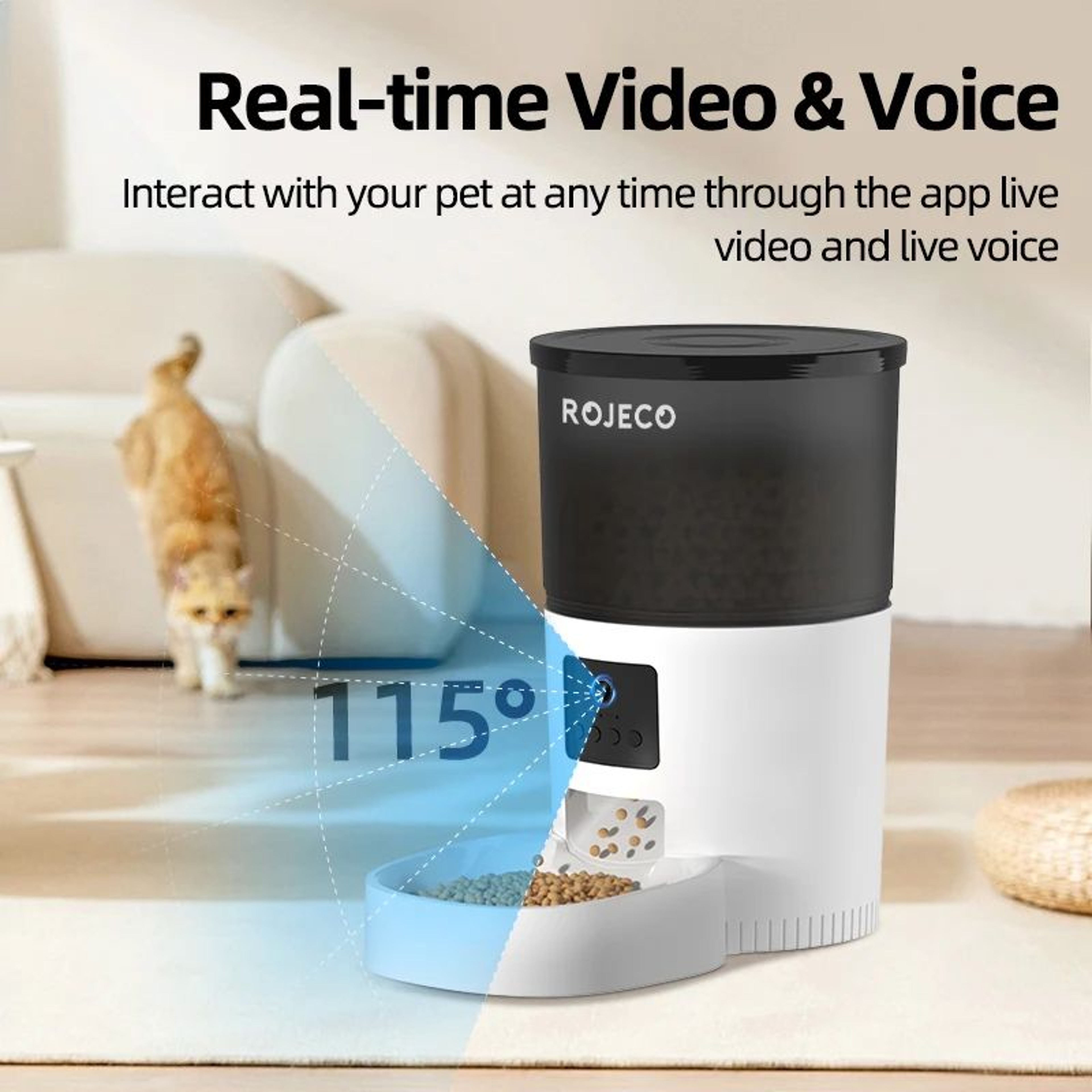 ROJECO Smart Automatic Cat Feeder With Camera WiFi Pet Food Dispenser For Cats And Dogs 1