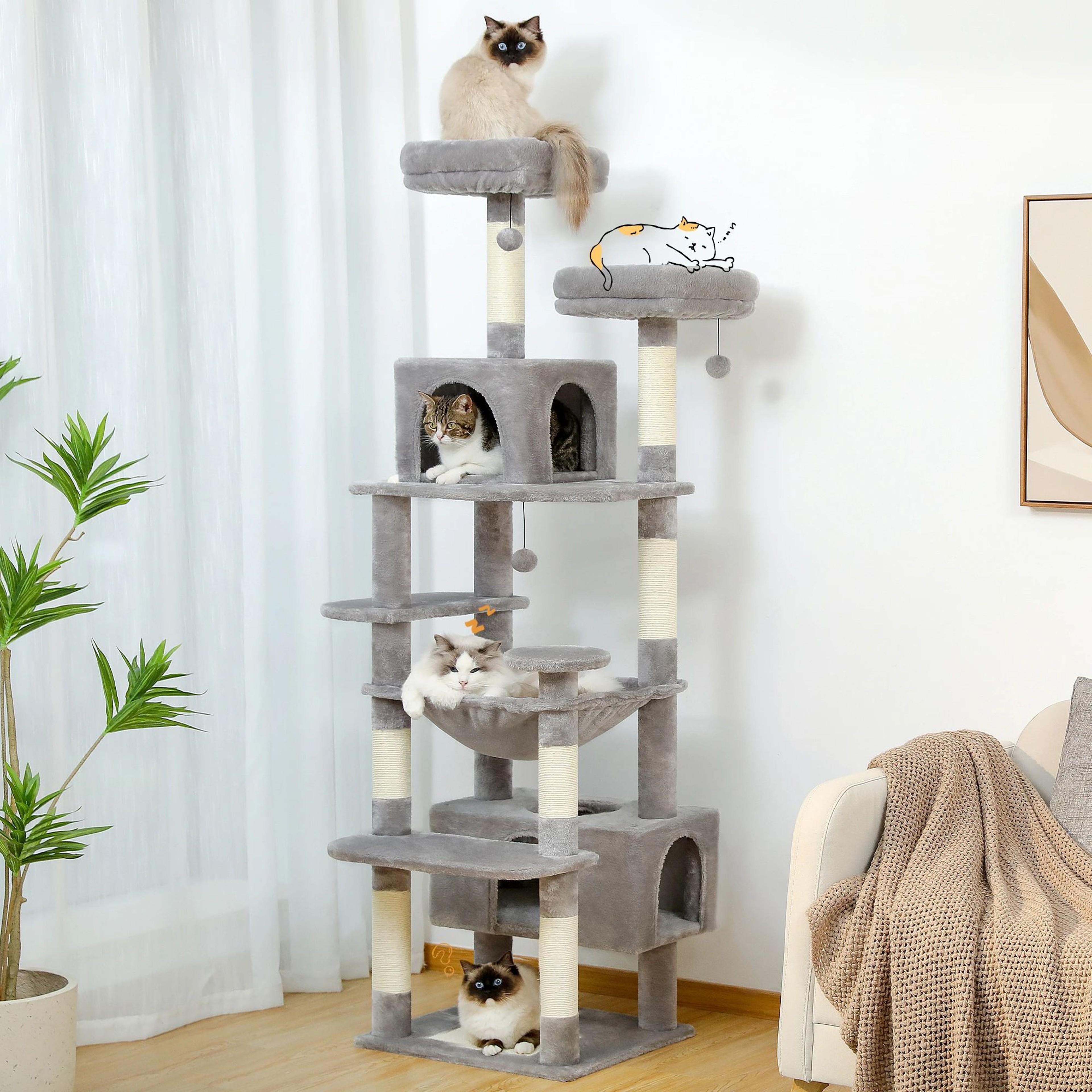 Large Cat Tree Tower With Scratching Posts Hammock Condos And Padded Perches For Indoor Cats 0