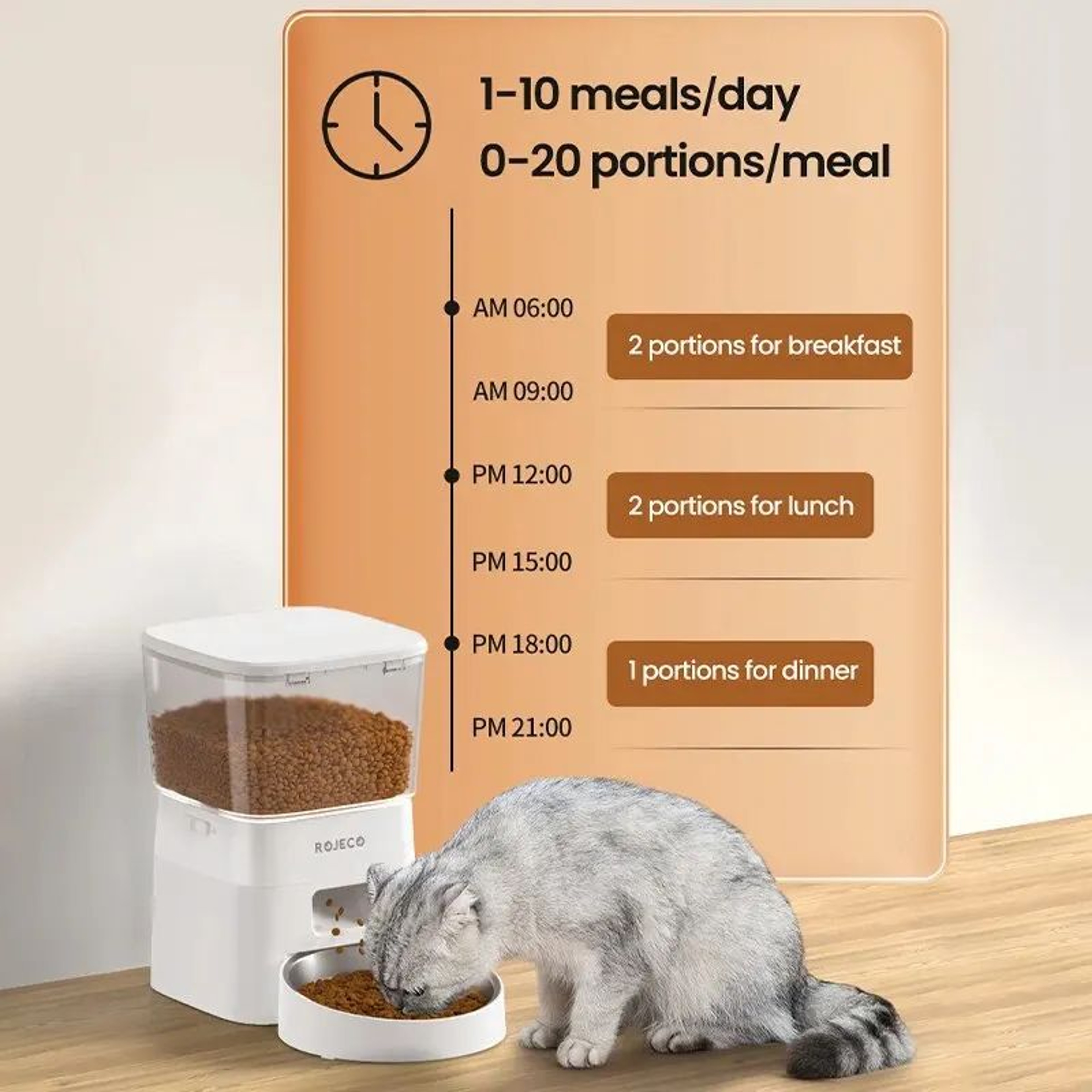 ROJECO Smart Automatic Cat Feeder With WIFI Control 3