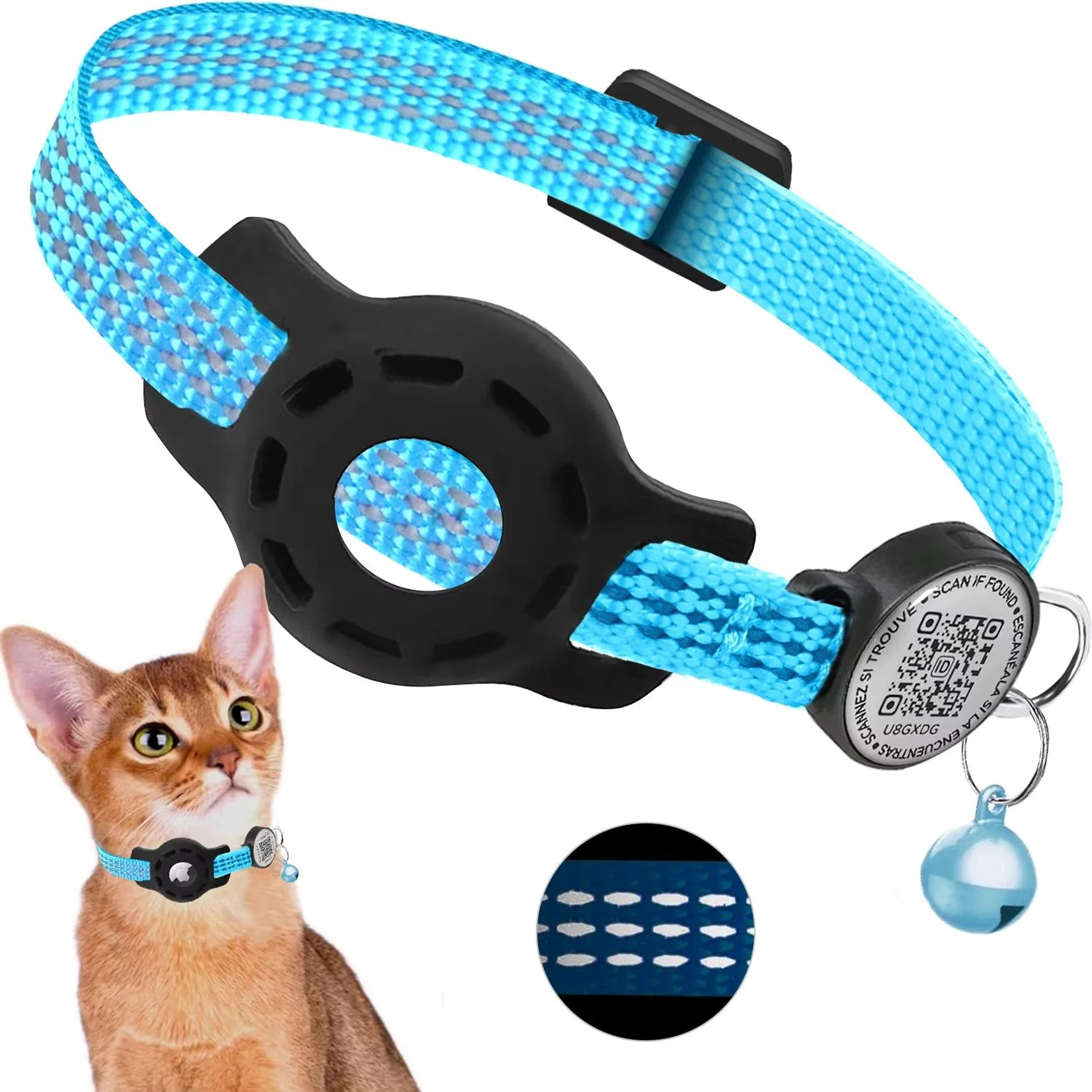 Reflective Cat GPS Collar With Airtag Holder And QR ID Tag 7