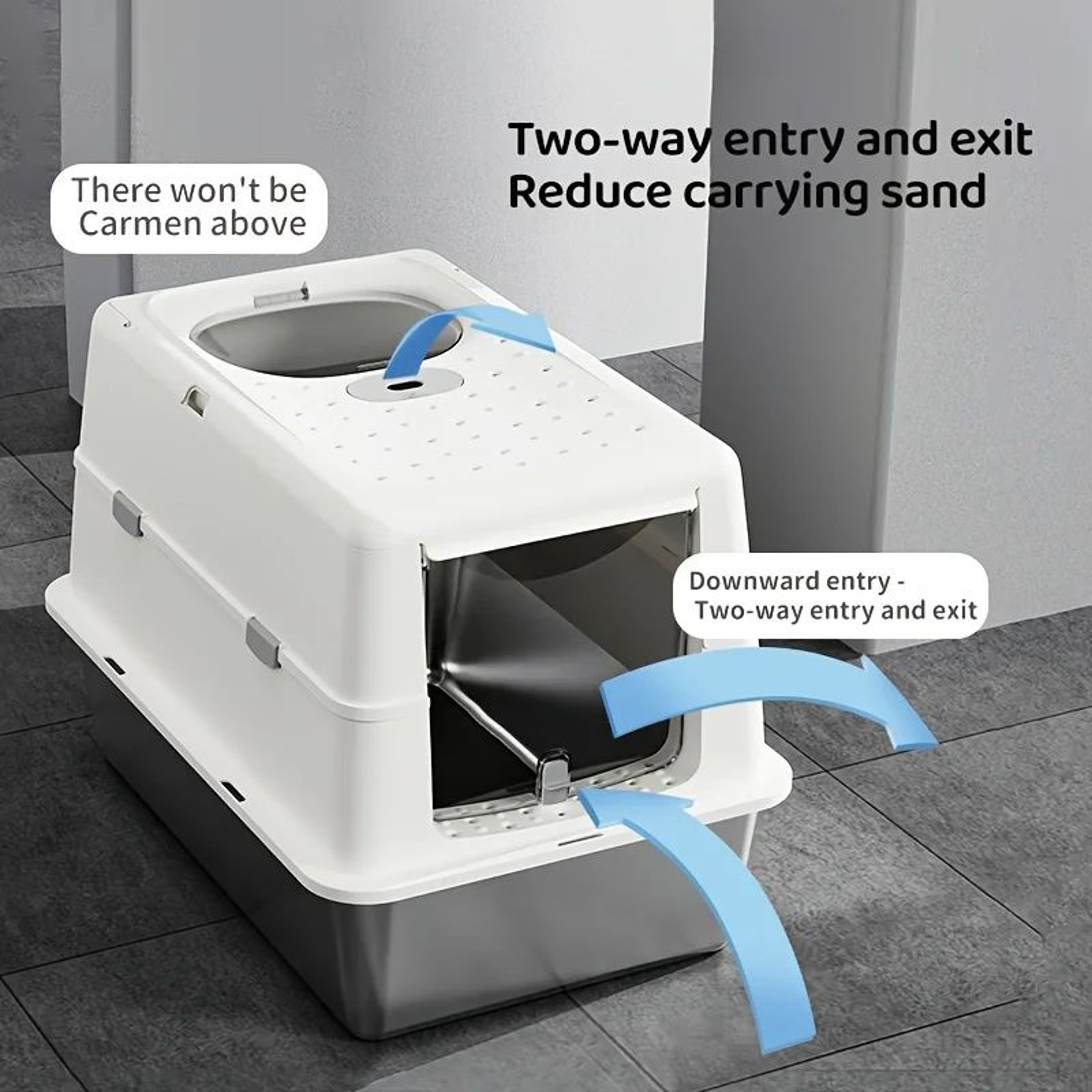 Stainless Steel Covered Cat Litter Box With Non Slip Mat 5