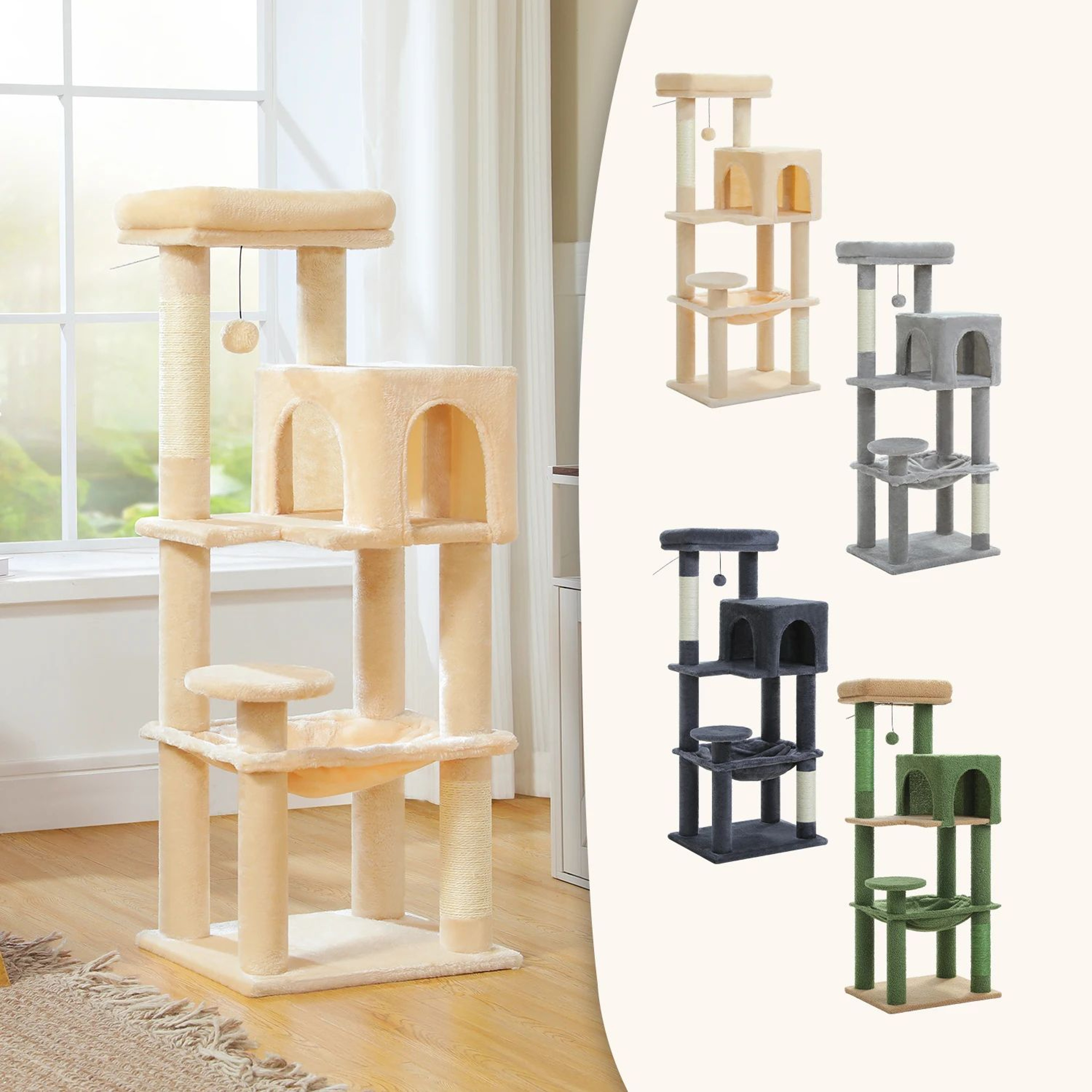 Multi Level Cat Tree Tower With Hammock And Scratching Posts 2