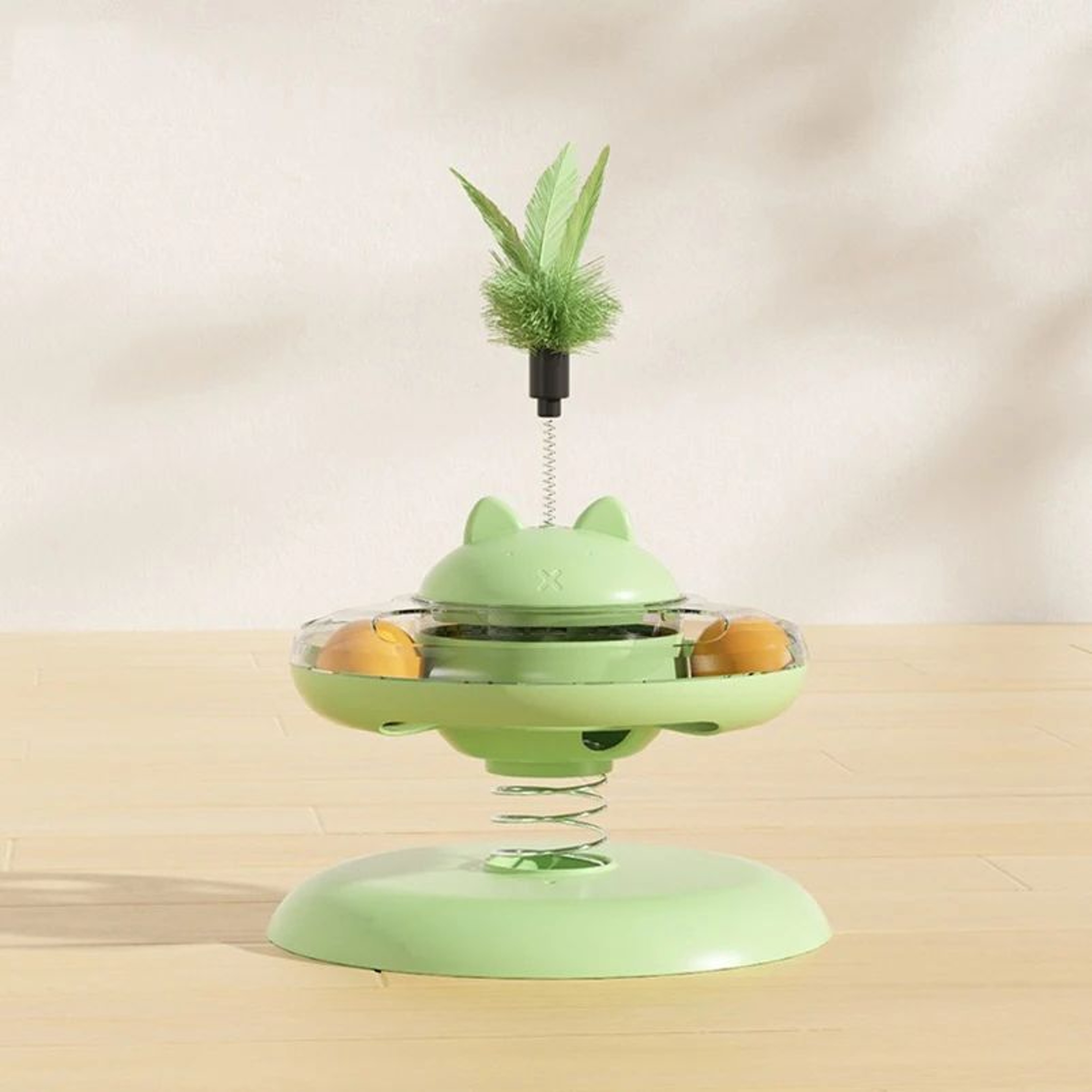 Interactive Treat Dispensing Cat Toy With Track Ball And Feather Wand 7