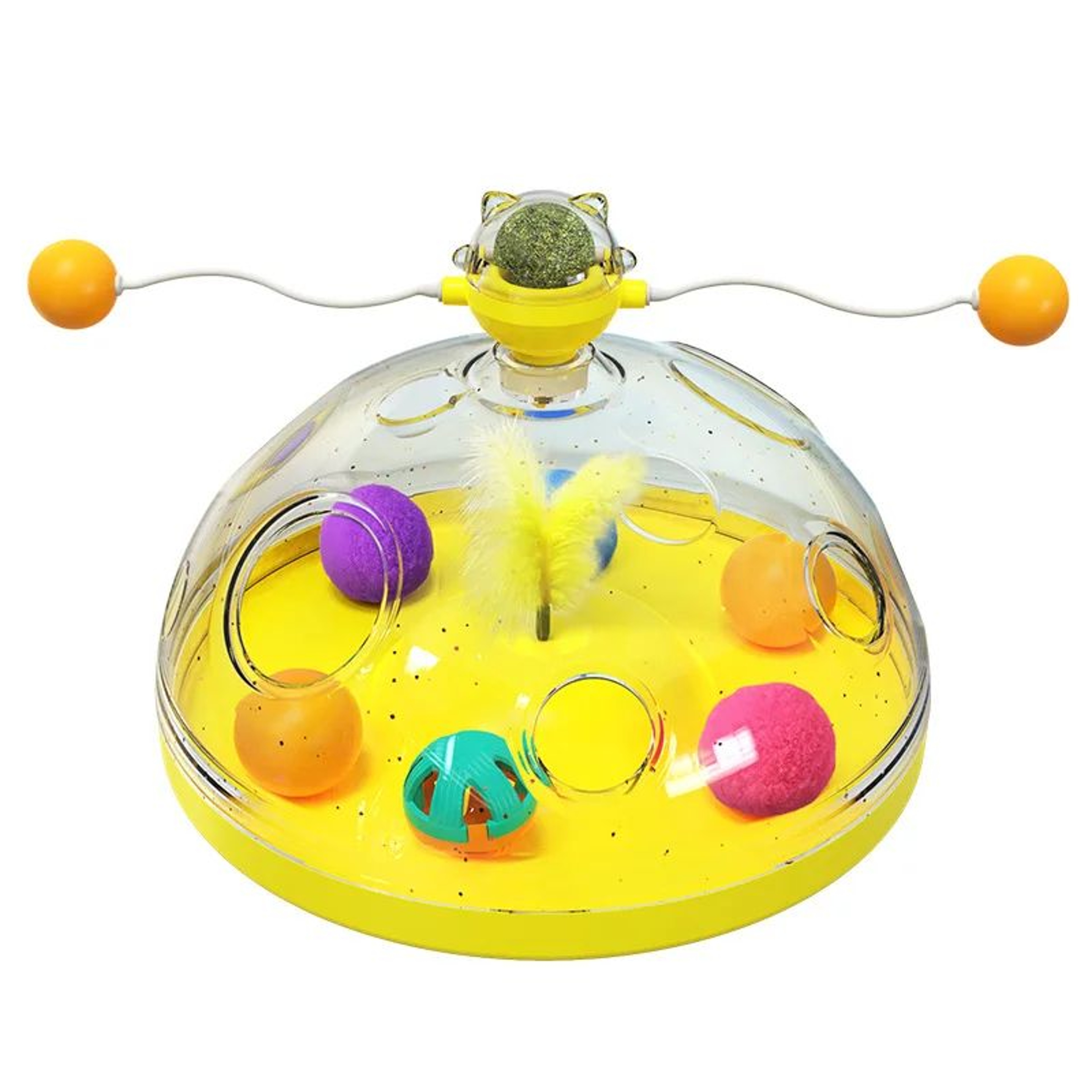 Interactive Cat Puzzle Toy With Spinning Track Balls And Feather Teaser 9