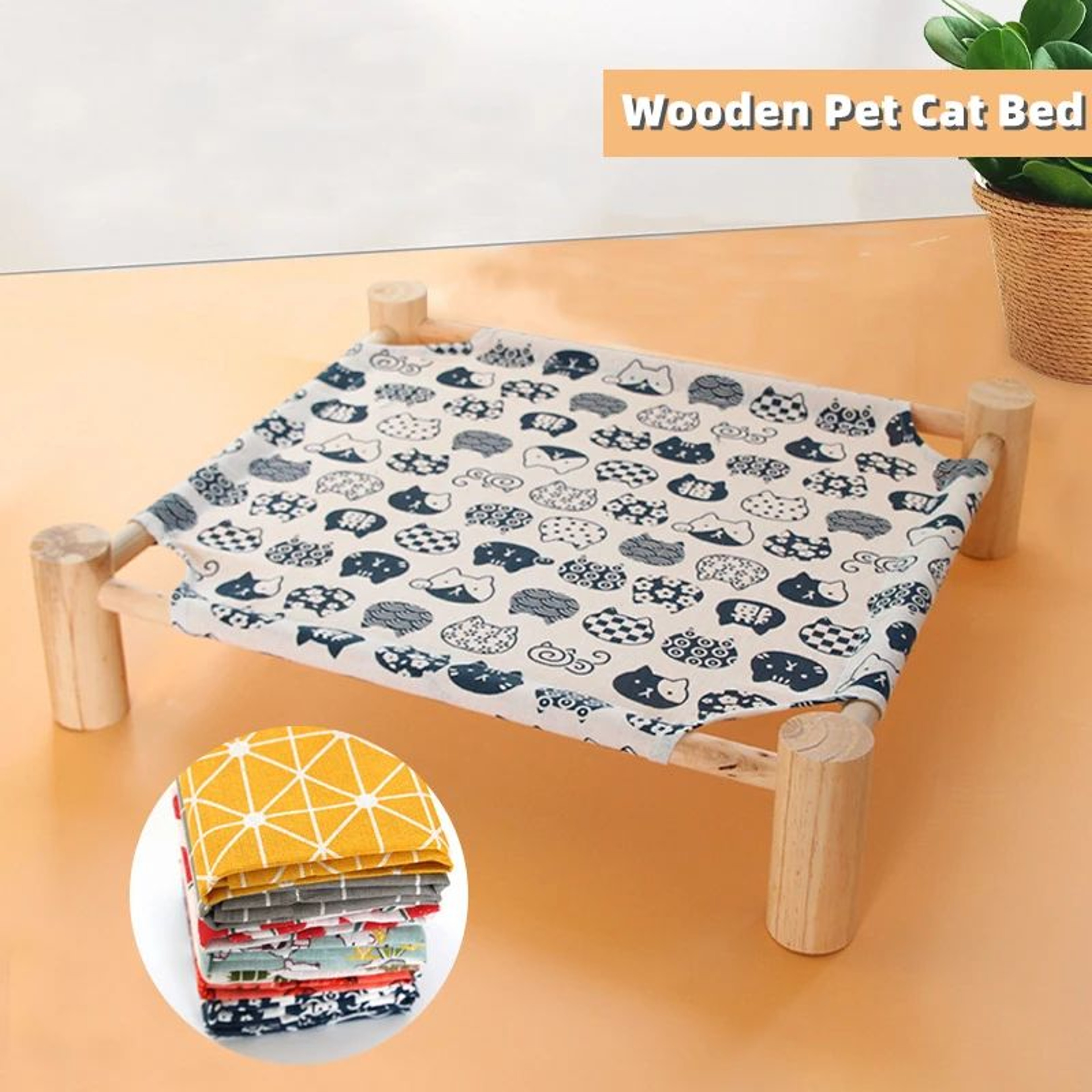 Elevated Canvas Pet Hammock Bed With Wooden Frame For Cats And Small Dogs 3