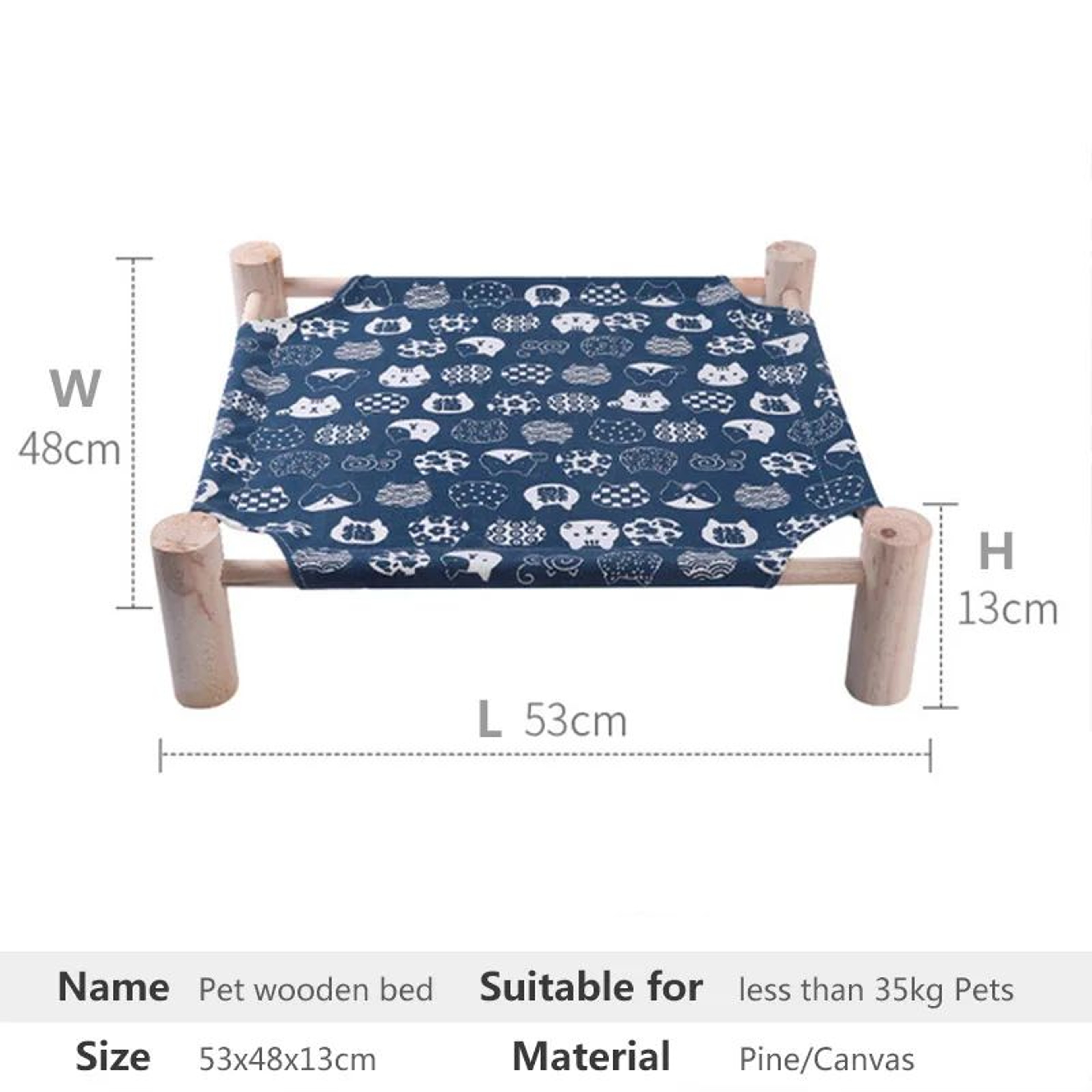 Elevated Canvas Pet Hammock Bed With Wooden Frame For Cats And Small Dogs 4