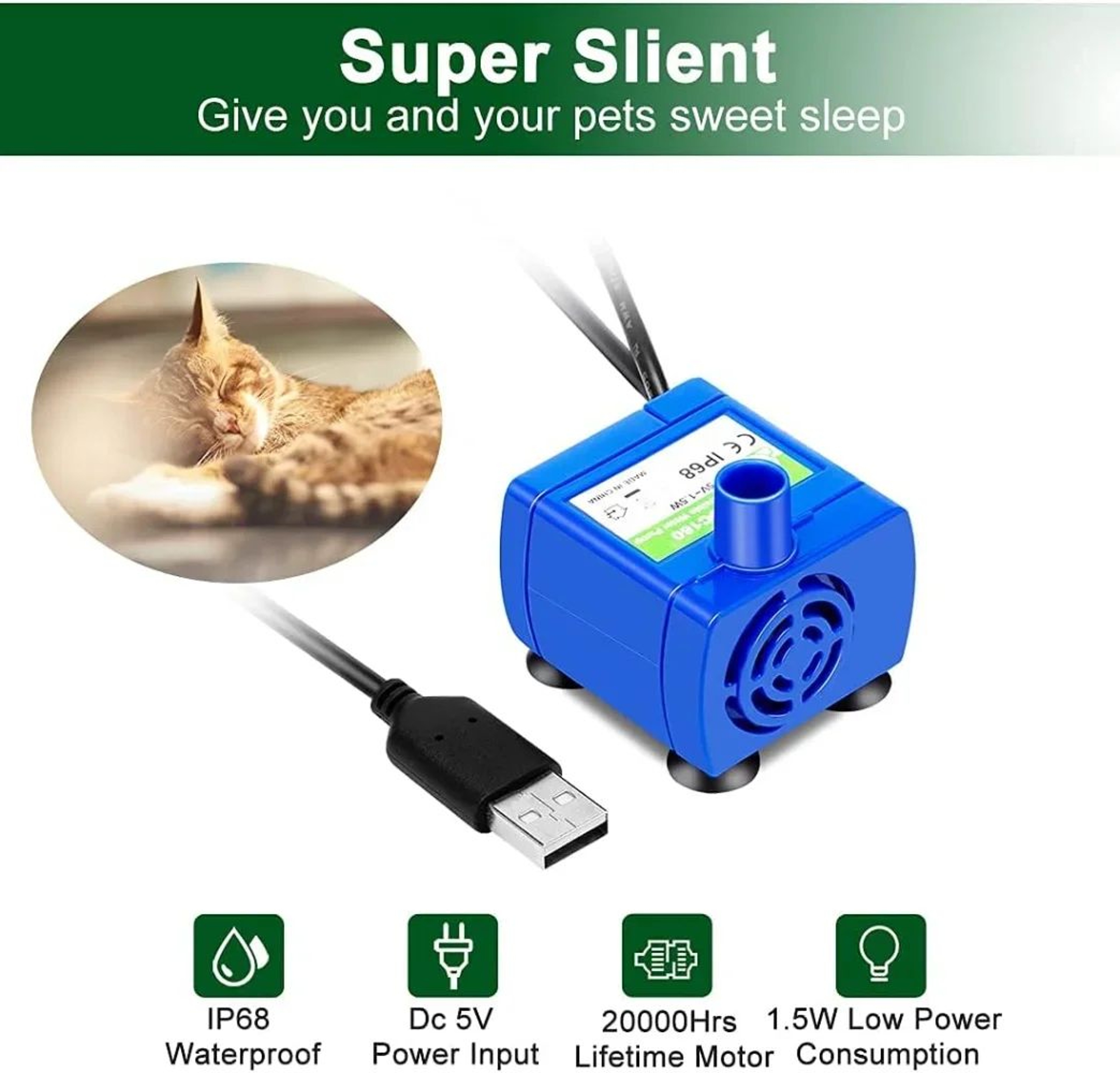 Pet Water Fountain Replacement Pump With LED Light 4