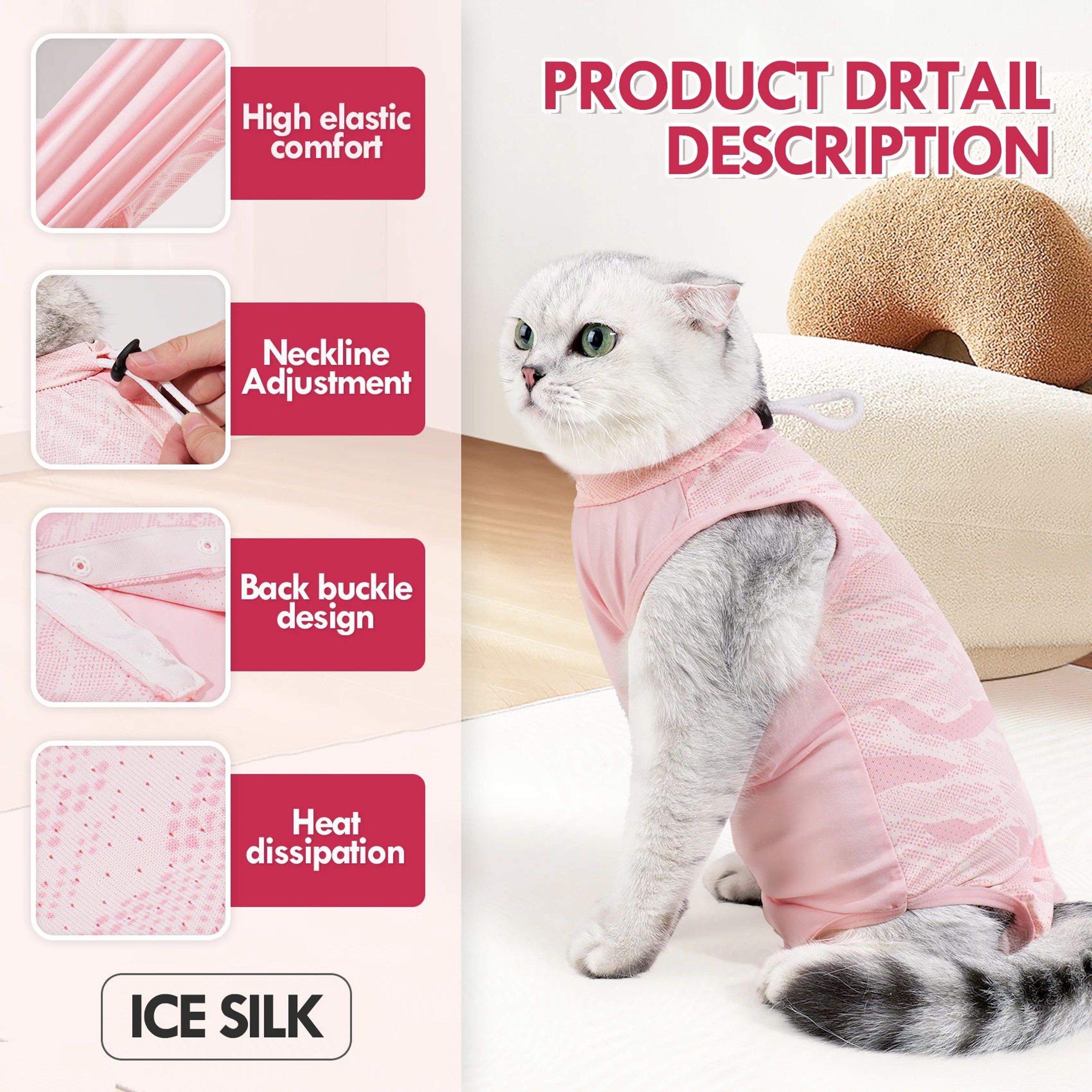 Breathable Cat Recovery Suit For Post Surgery Comfort 5