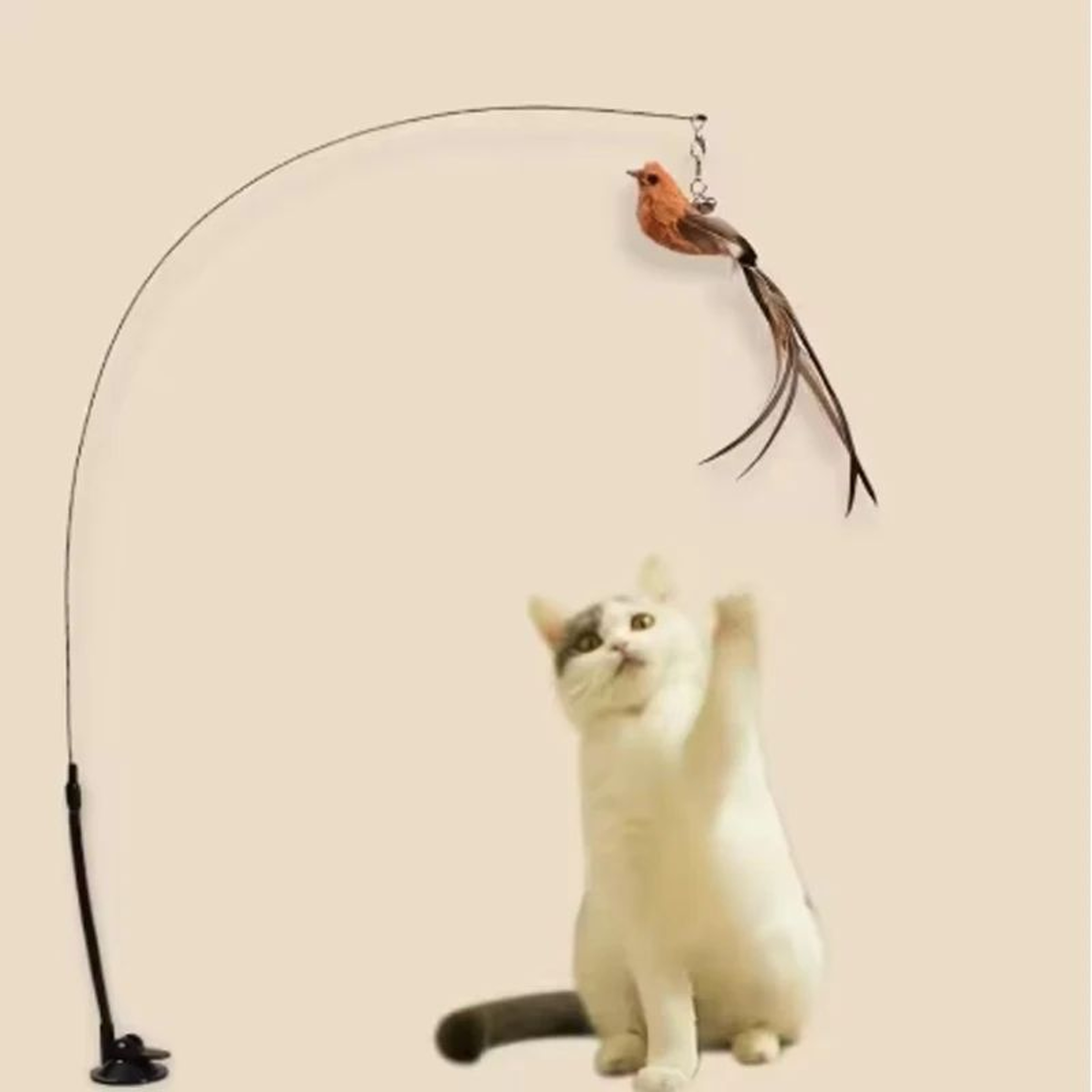 FeatherBird Suction Cup Cat Wand Toy Interactive Bird Teaser For Indoor Cats 0