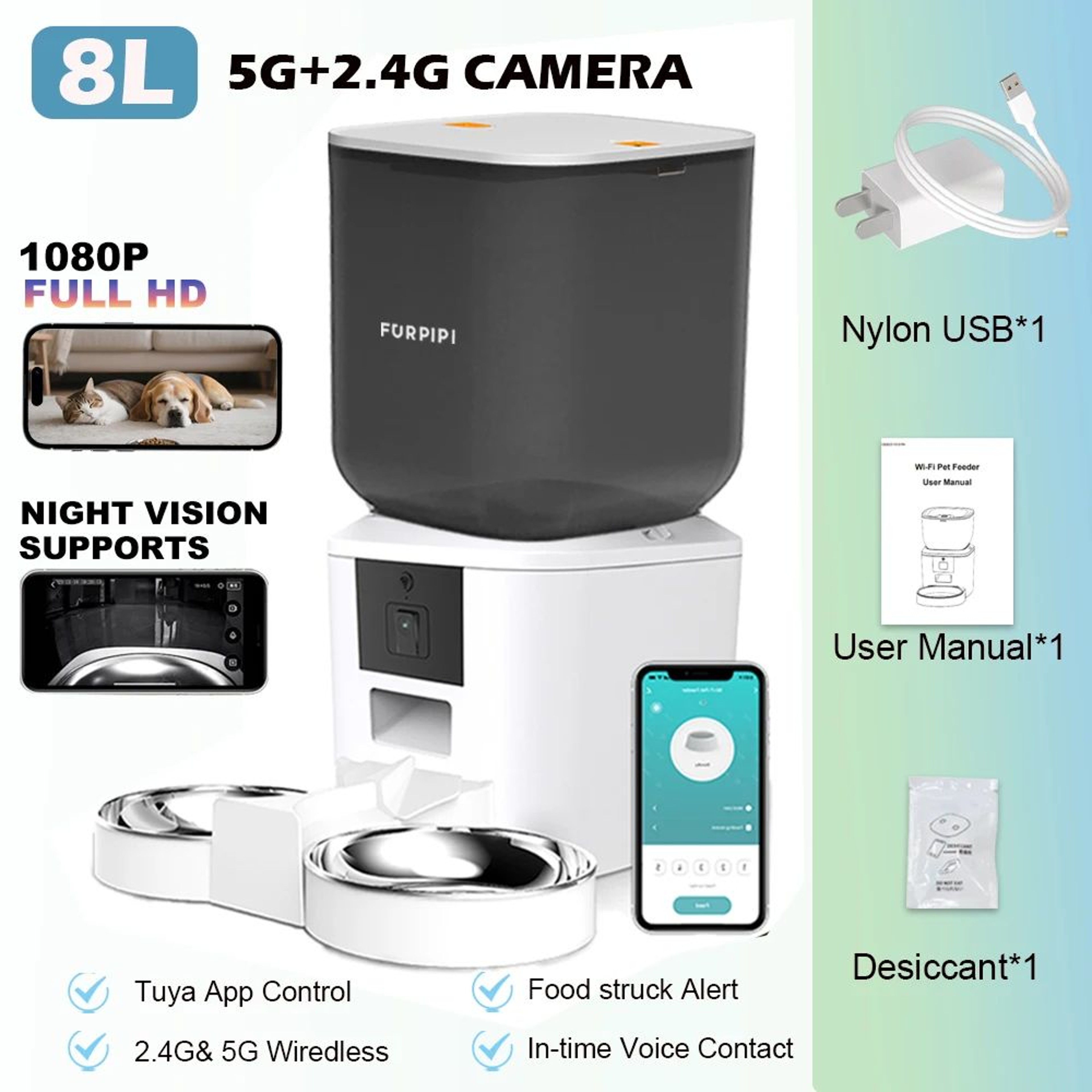 Furpipi Smart Automatic Pet Feeder With 1080P Camera 6