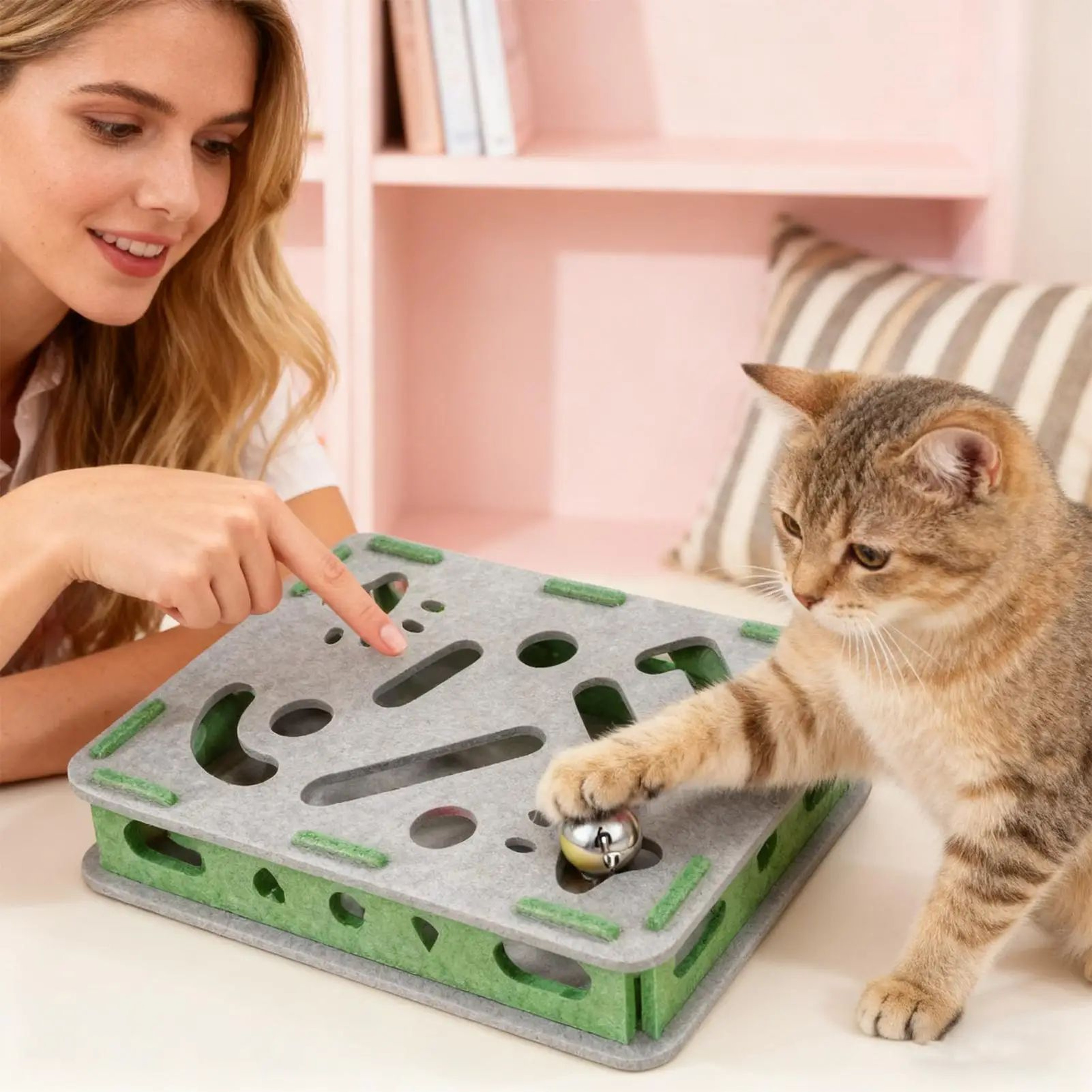 Interactive Cat Scratcher Toy Box With Bell Balls 2