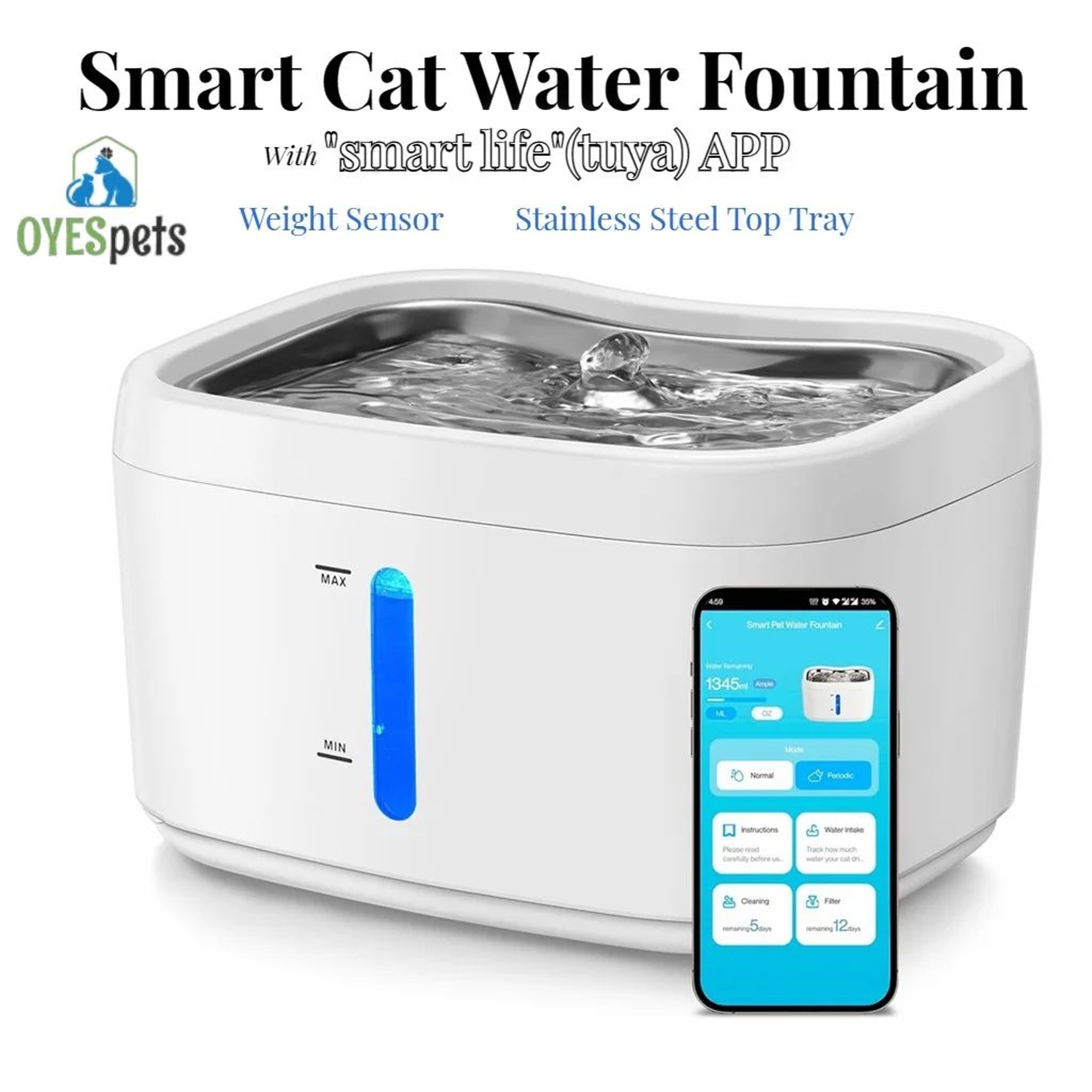 Smart App Connected Cat Water Fountain 0