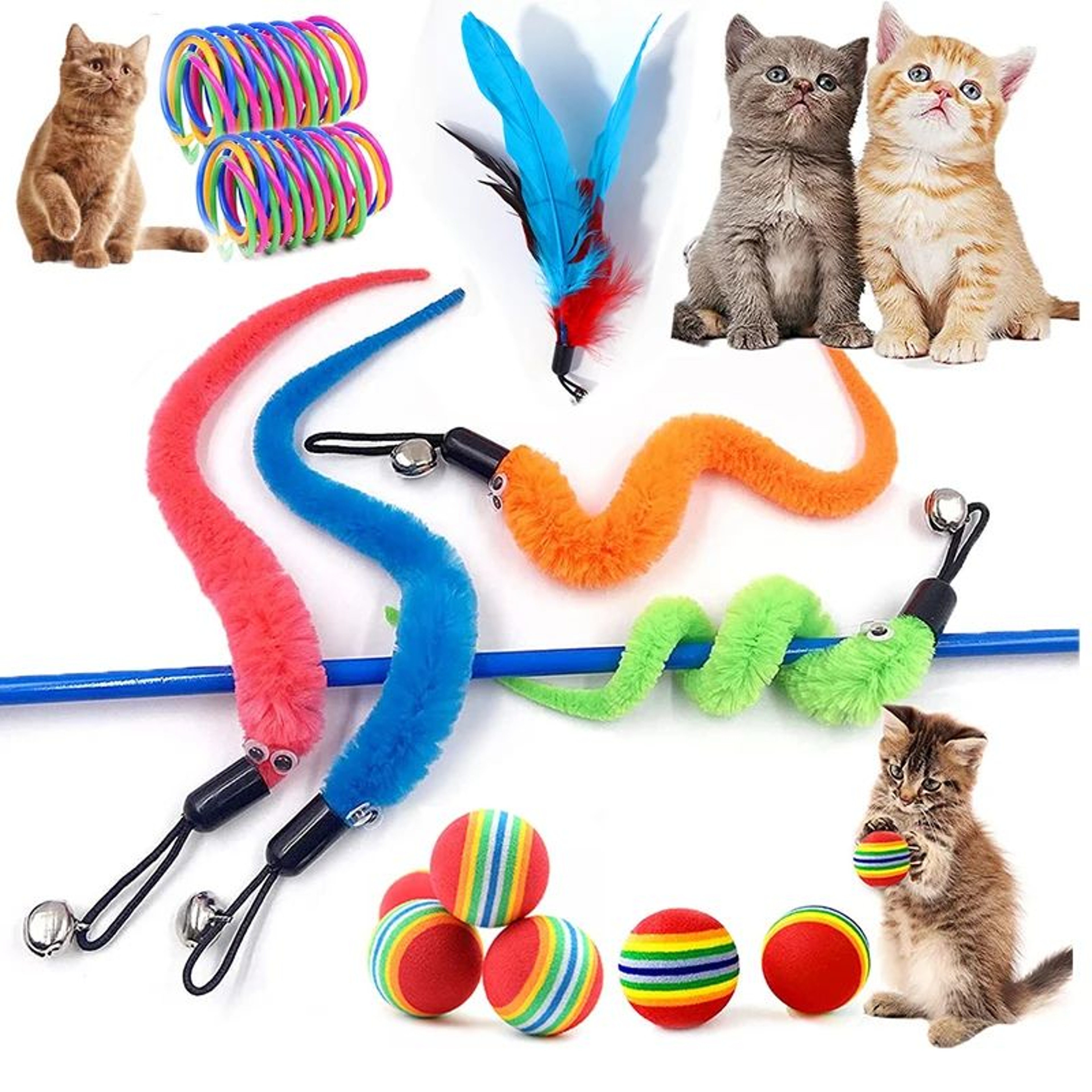 Interactive Cat Toy Refill Set With Feathers Mice Worms And Bells 0