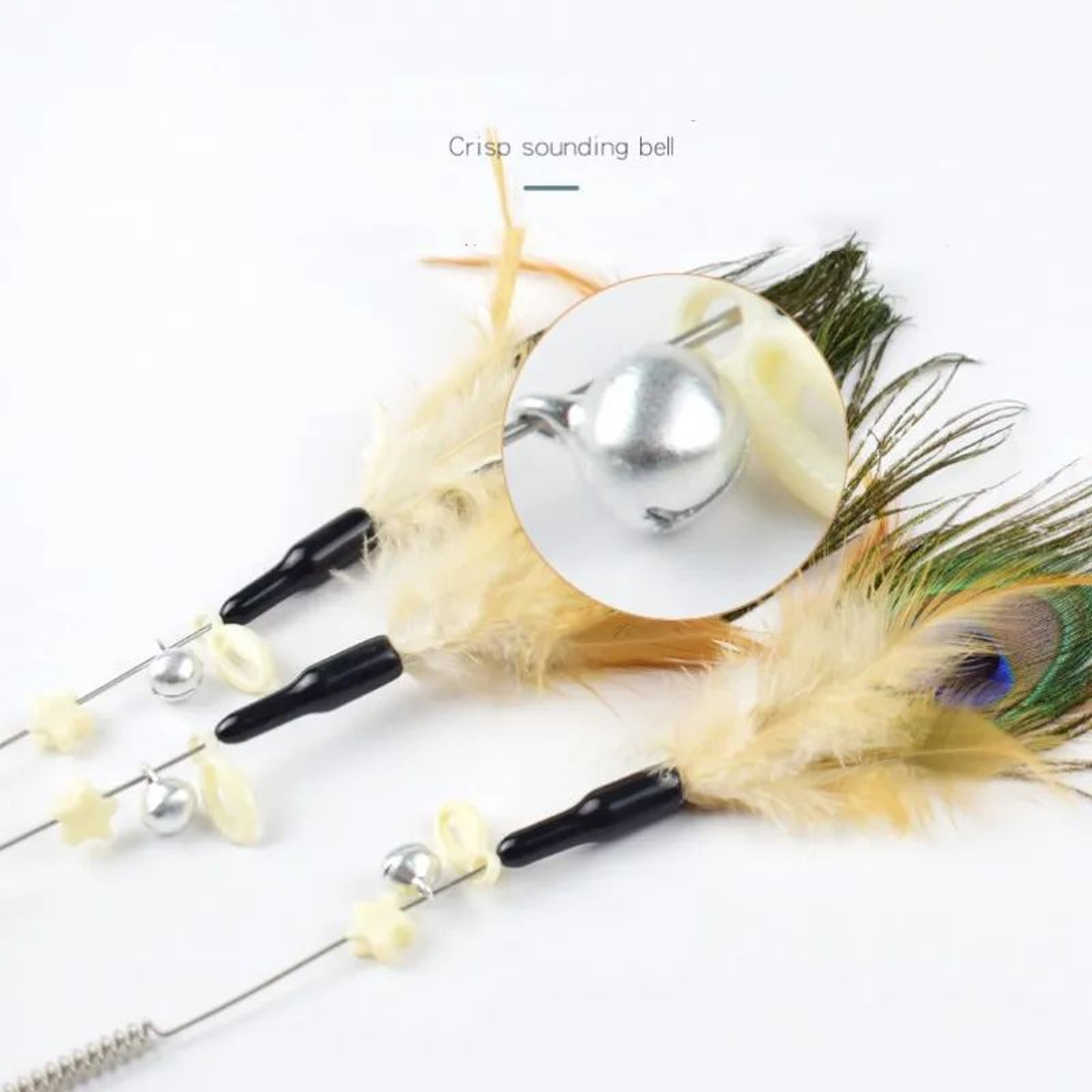 Interactive Peacock Feather Cat Wand Toy With Spring Wire Teaser 1