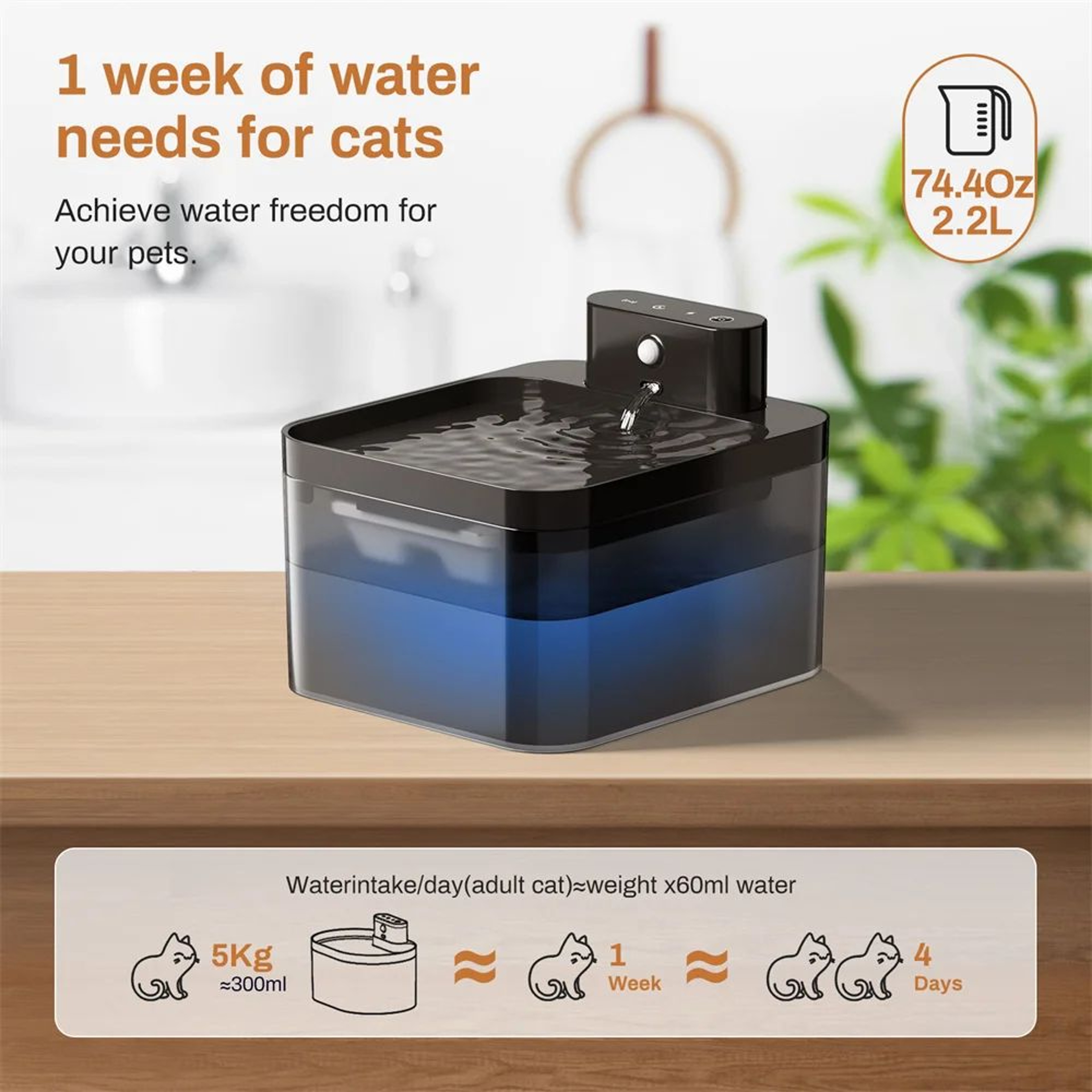 Wireless Cat Water Fountain 22L Motion Sensor Automatic Pet Water Dispenser 3