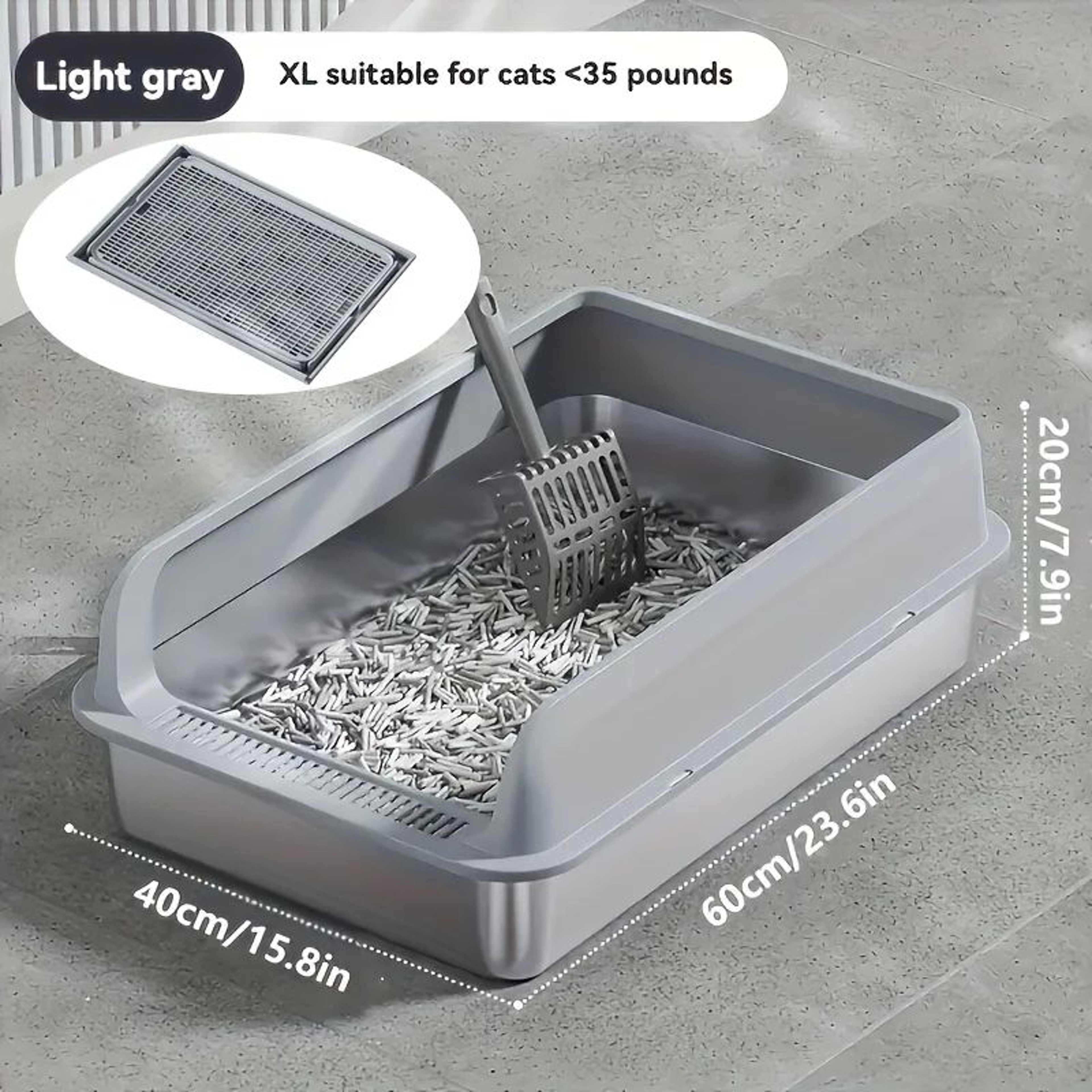KEMORELA Extra Large Stainless Steel Cat Litter Box With Lid 11