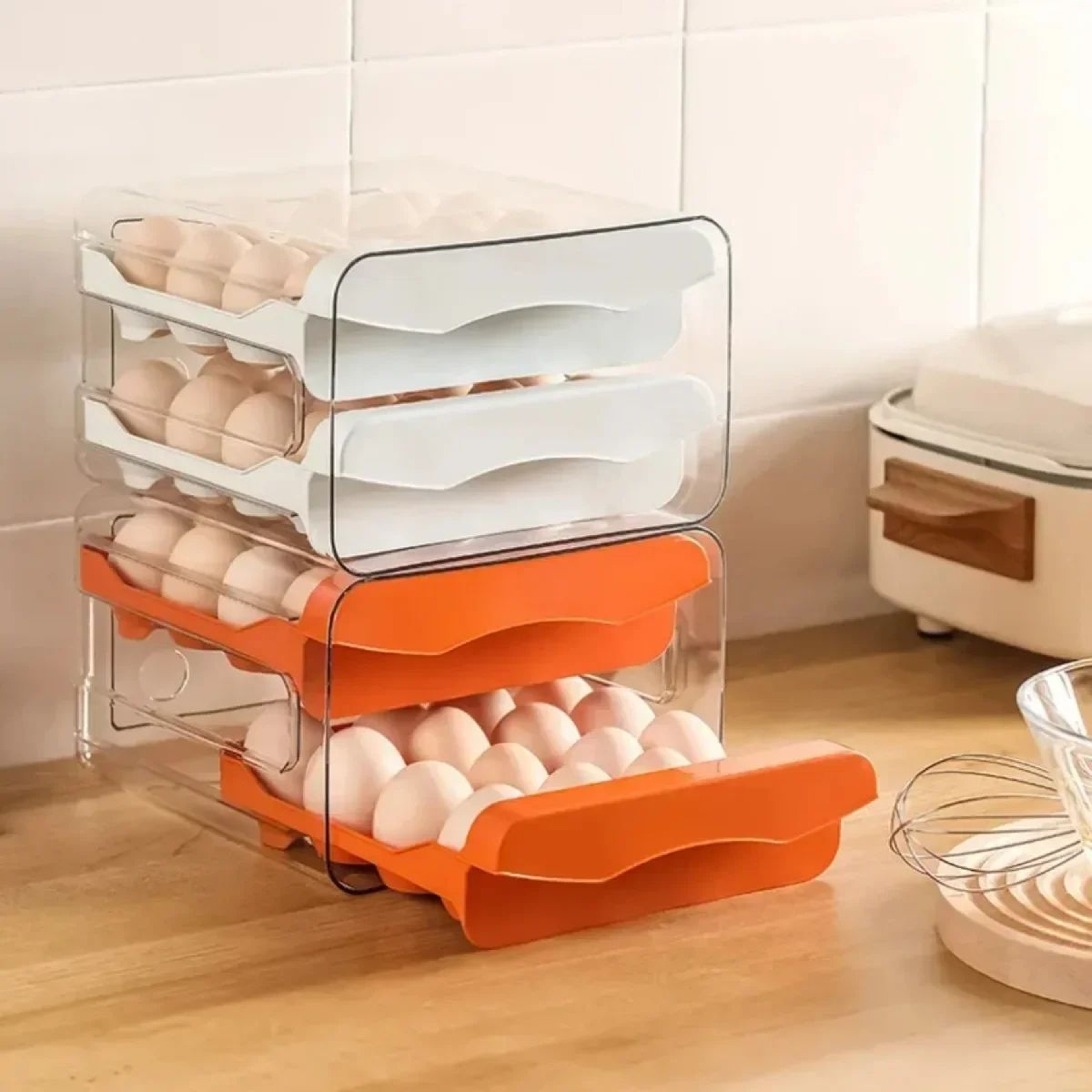 Automatic Rolling Egg Storage Rack Double Layer Refrigerator Egg Organizer 1